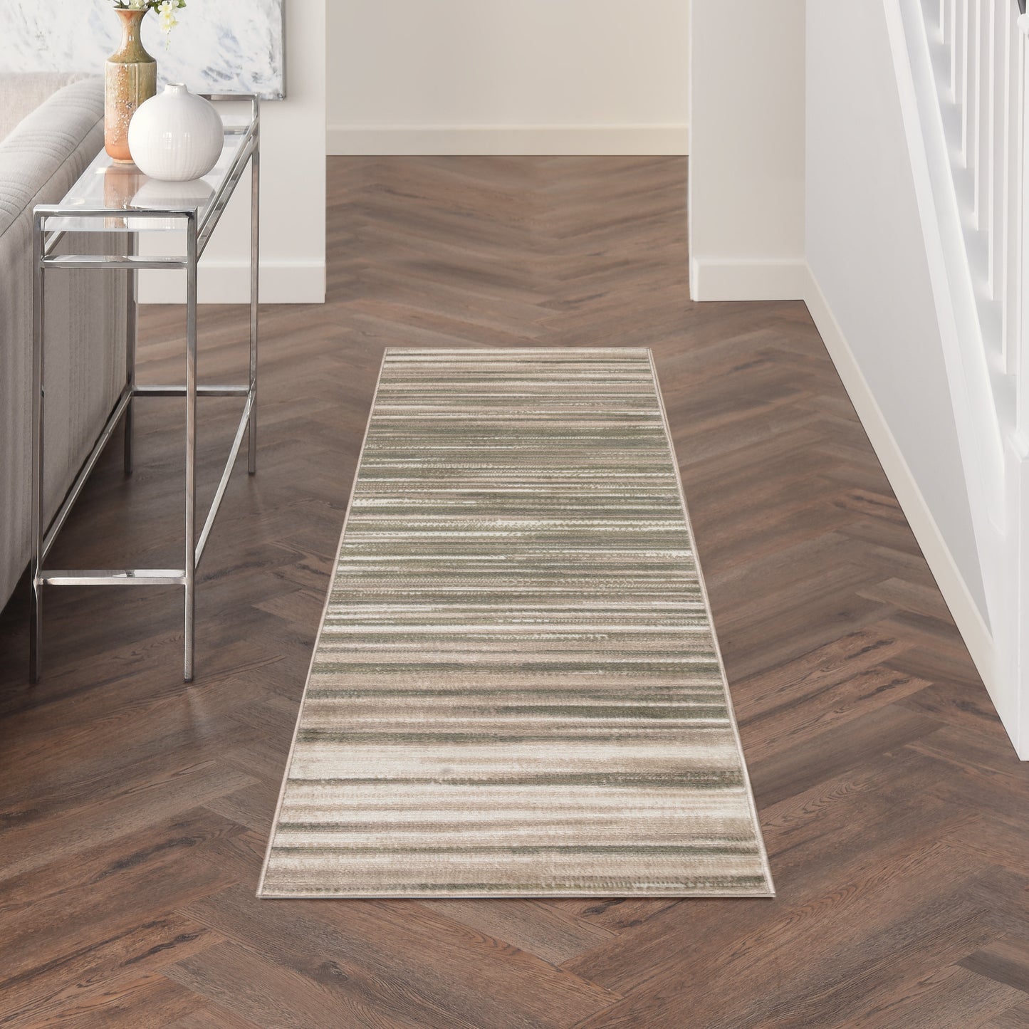 Nourison Jubilant 2'3" x 7'3" Green Ivory Modern Indoor Rug