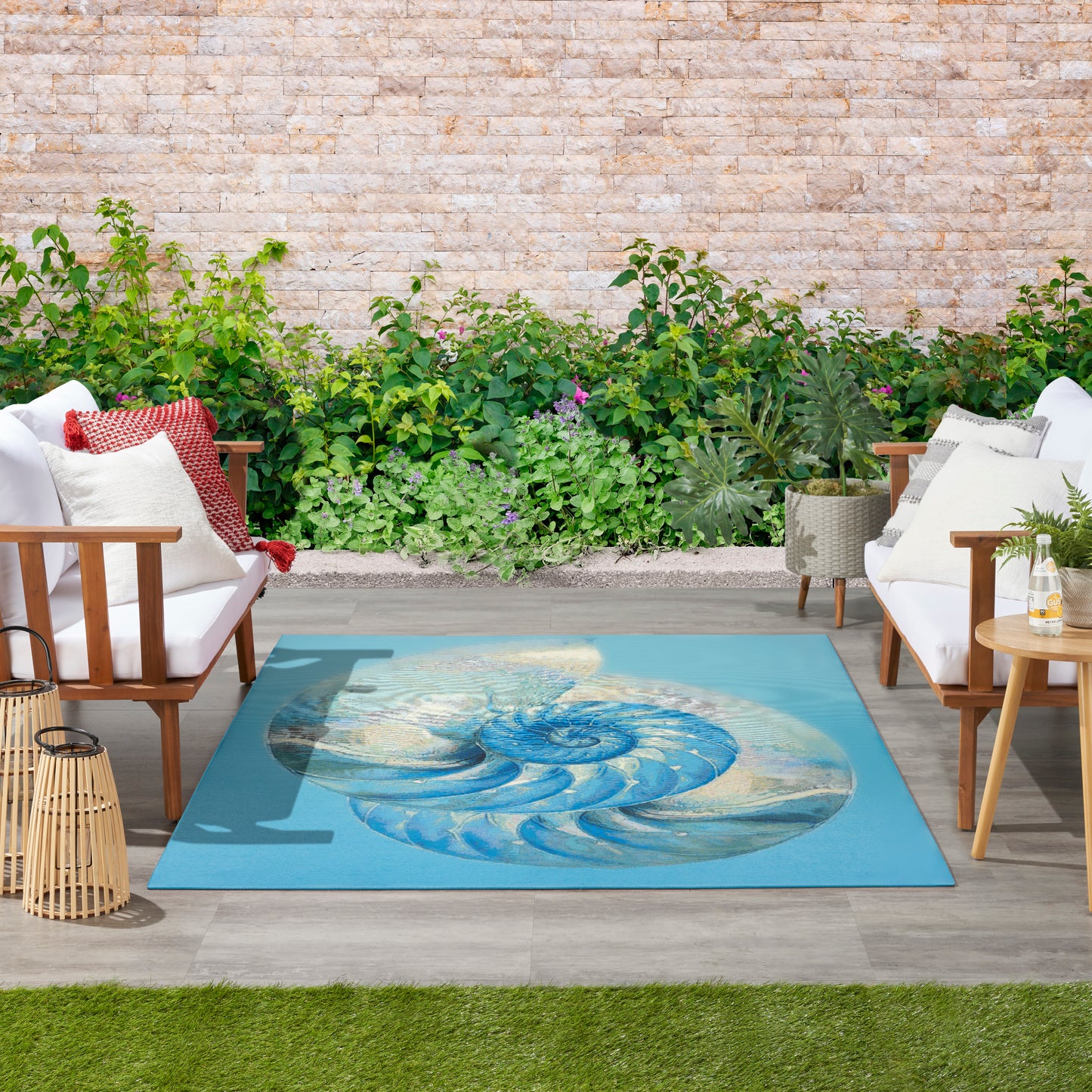 Nourison Color Splash 5'3" x 7'3" Blue Ivory Coastal, Nautical & Beach Rug