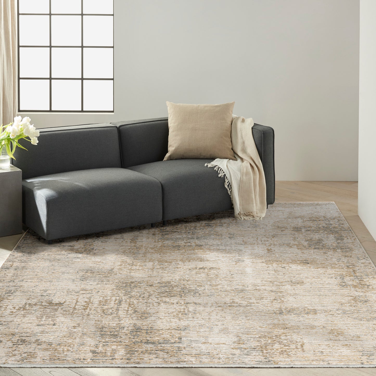 Calvin Klein CK078 Summit 9'10" x 13' Natural Grey Modern Indoor Rug