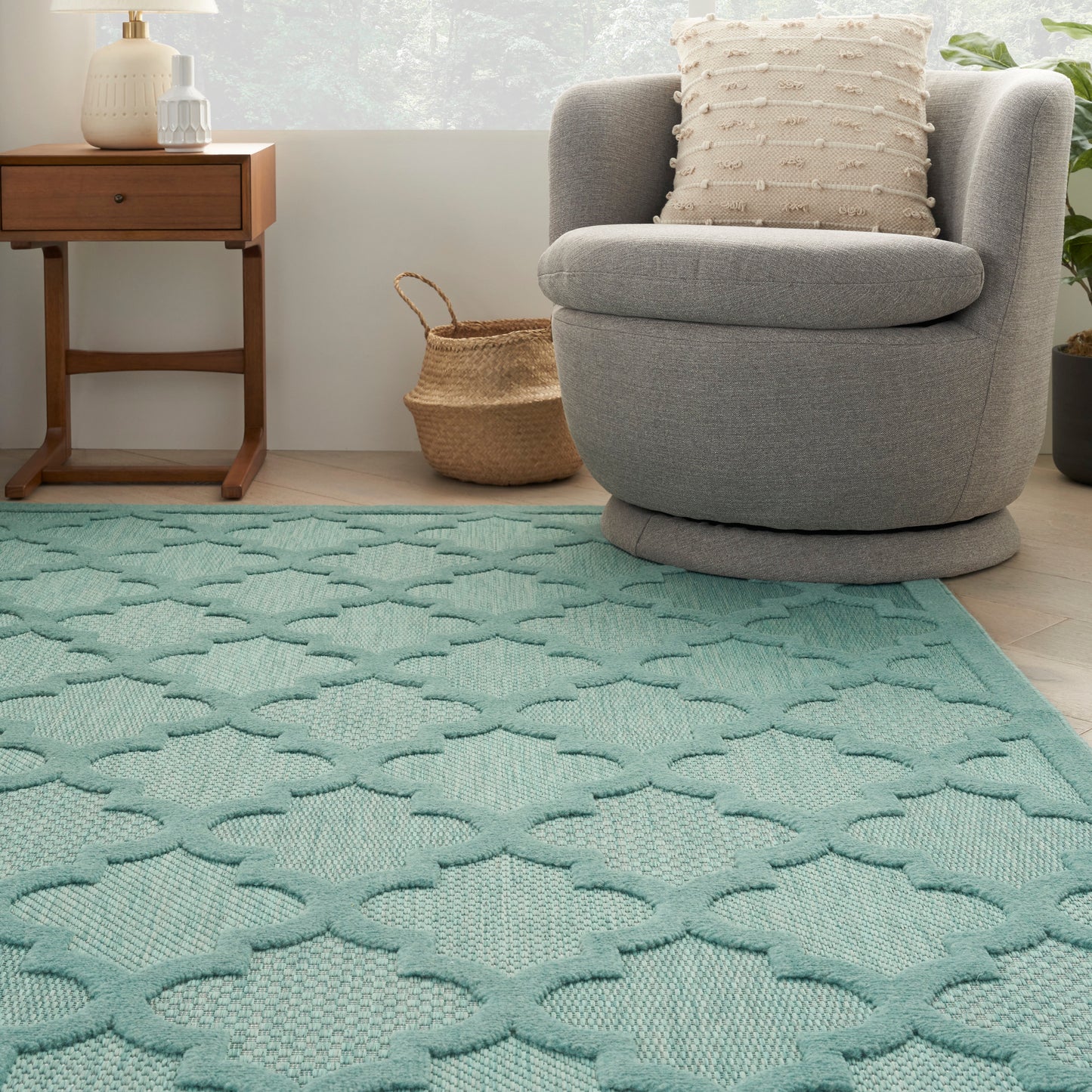 Nourison Easy Care 9' x 12' Aqua Teal Modern Rug