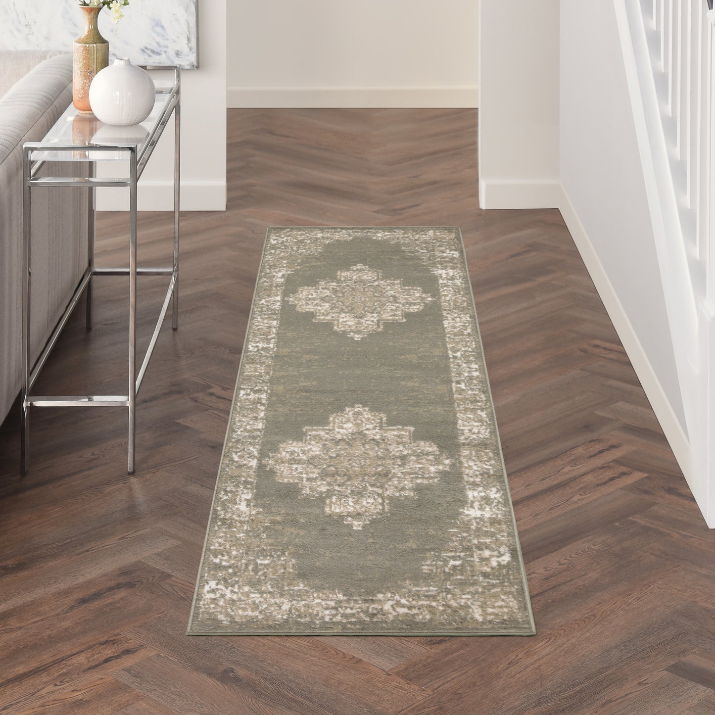 Nourison Grafix 2' x 6' Olive Vintage Indoor Rug