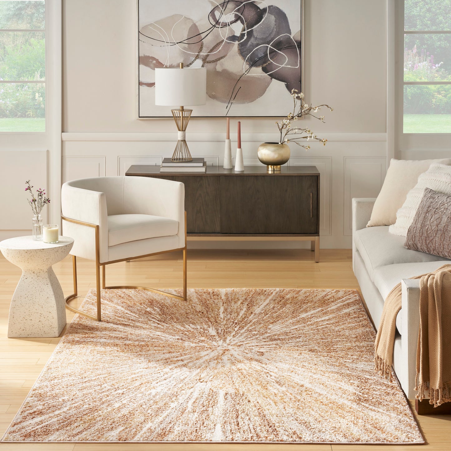 Nourison Ambiance 3'11" x 5'11" Ivory Gold Modern Indoor Rug
