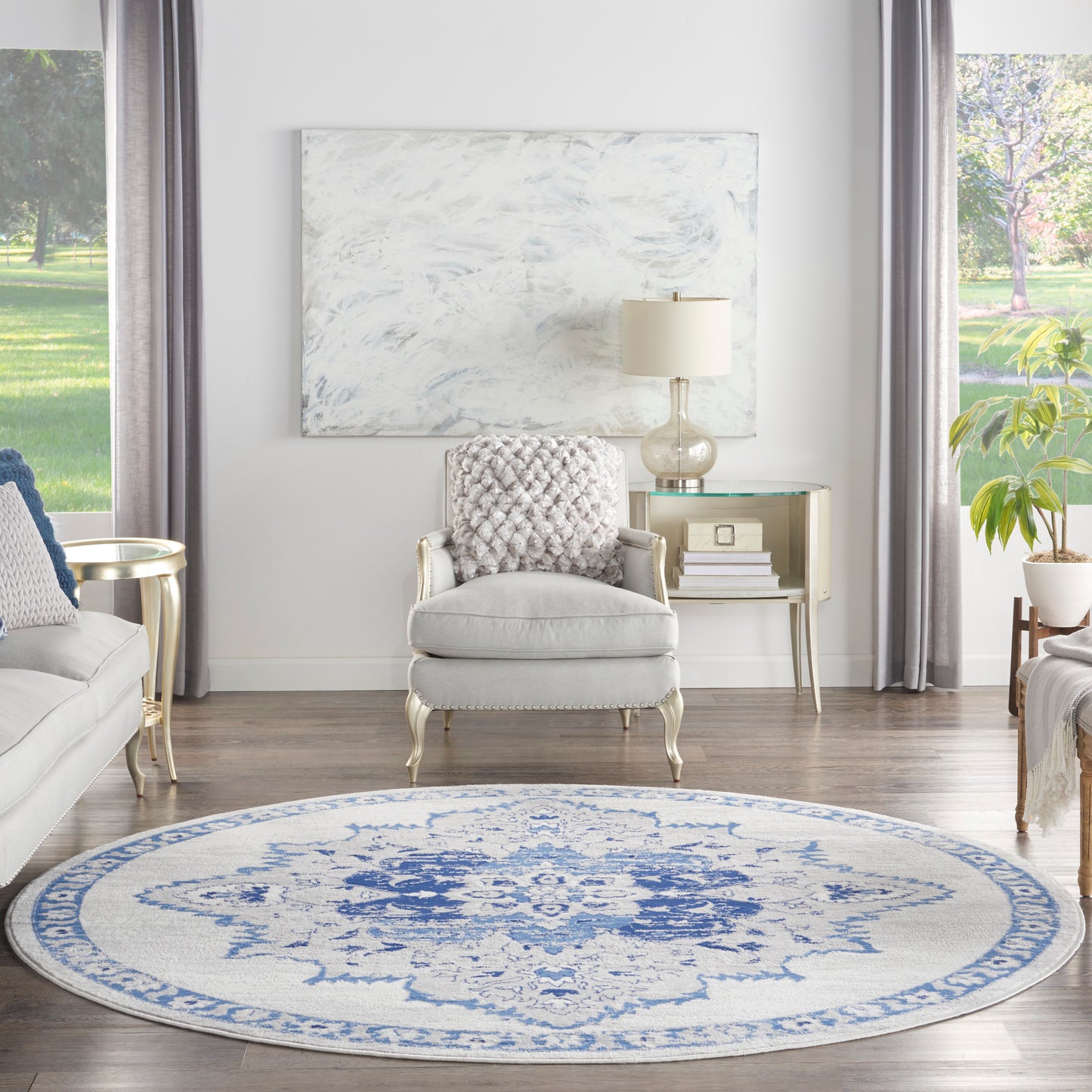 Nourison Whimsicle 8' x Round Ivory Blue Bohemian Indoor Rug