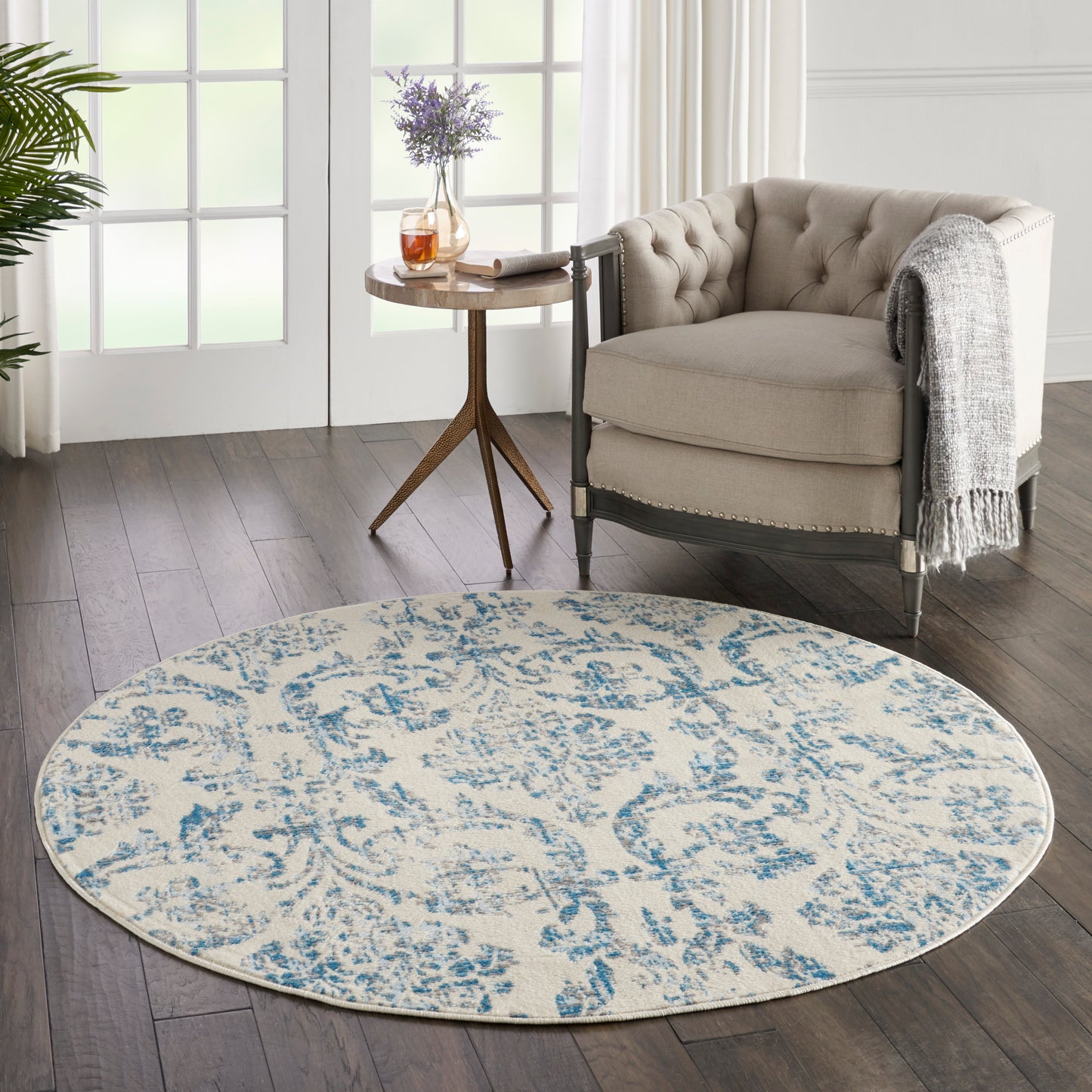 Nourison Jubilant 5'3" x Round Ivory Blue Vintage Indoor Rug