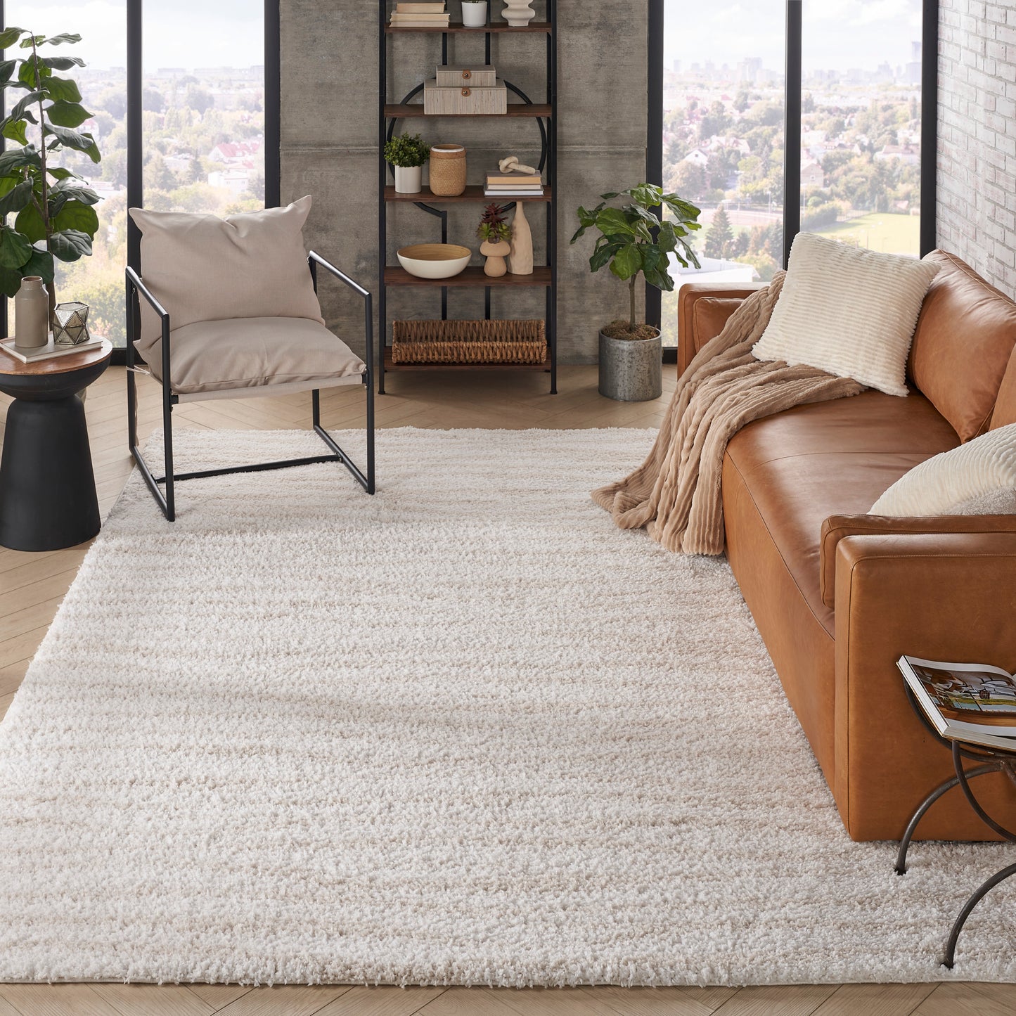 Nourison Modern Shag 7'10" x 9'10" Ivory Beige Modern Indoor Rug