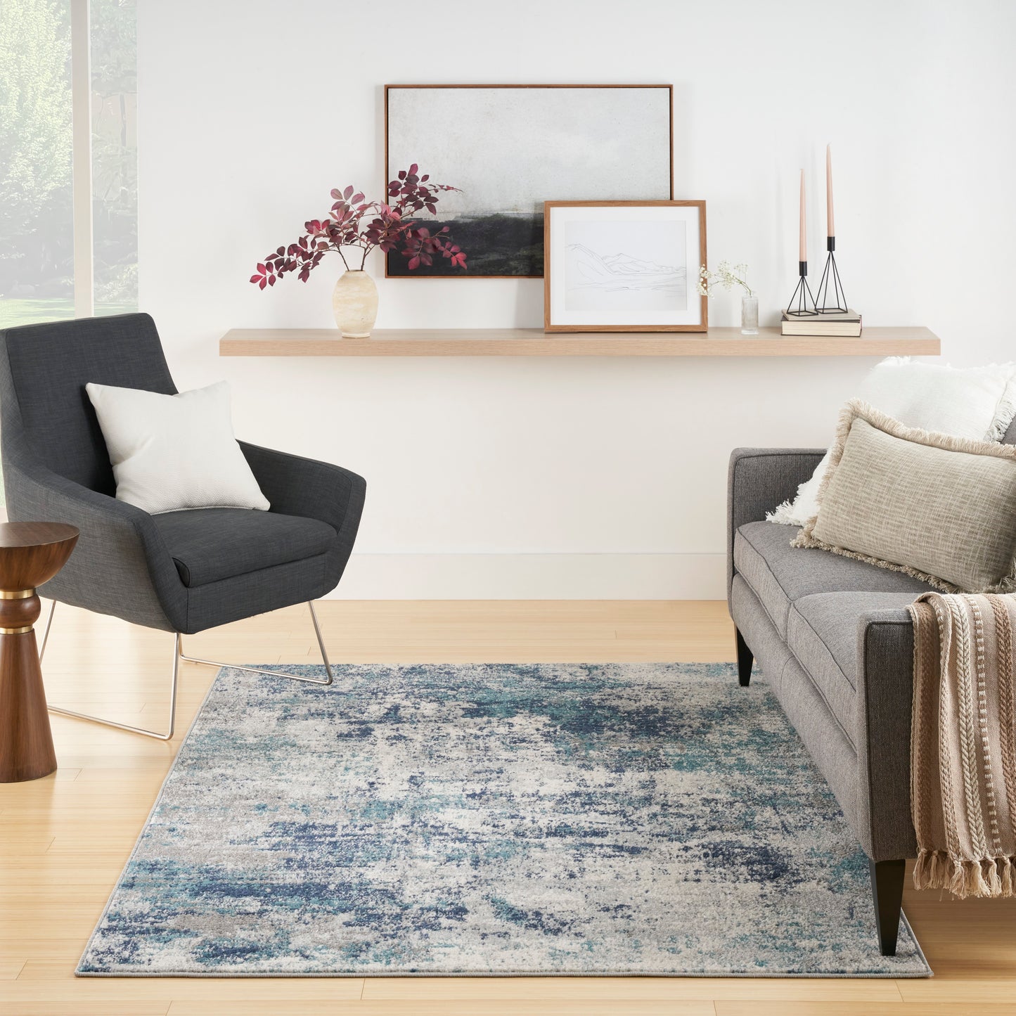 Nourison Passion 5'3" x 7'3" Ivory Teal Modern Indoor Rug