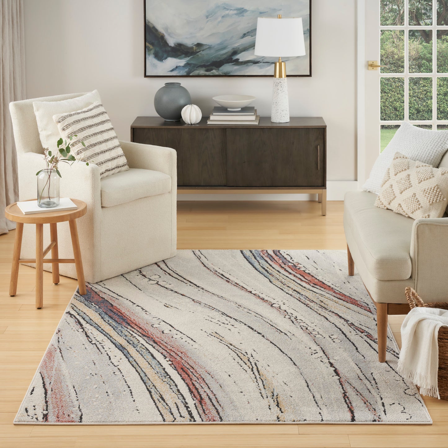 Nourison Motion 5'3" x 7' Ivory Multicolor Modern Indoor Rug