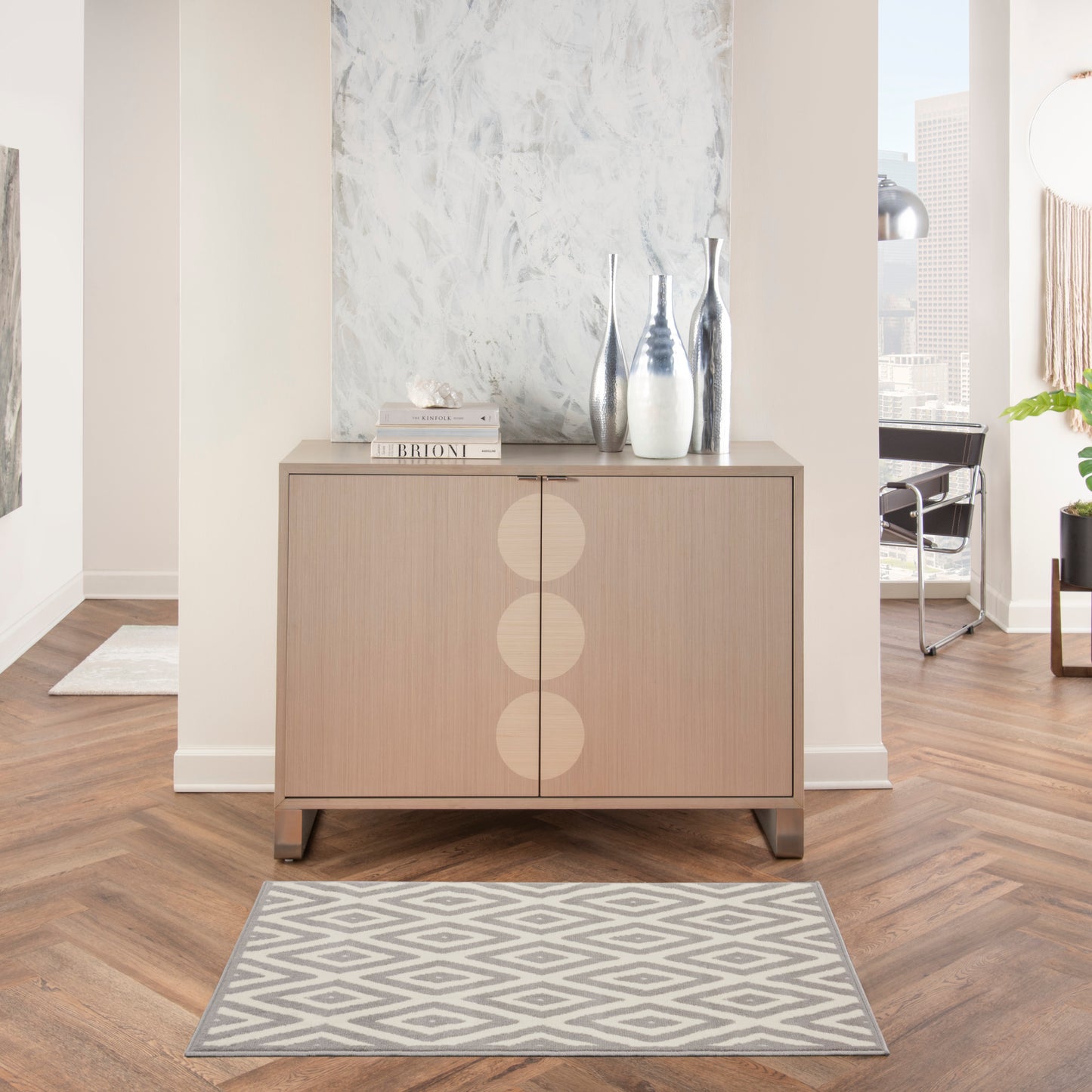 Nourison Grafix 2' x 4' White/Grey Mid-Century Modern Indoor Rug