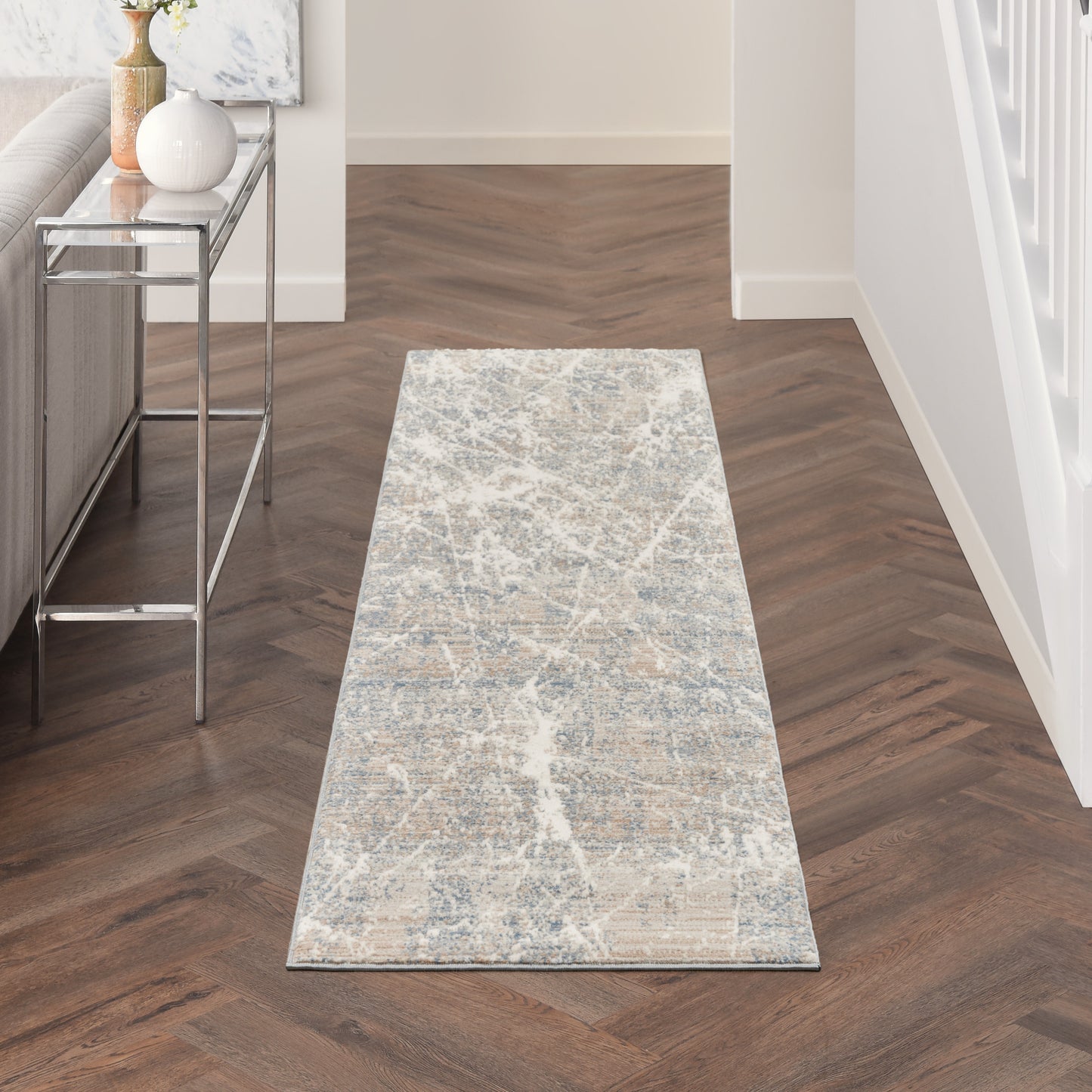 Nourison Exhale 2'2" x 7'6" Beige Blue Modern Indoor Rug