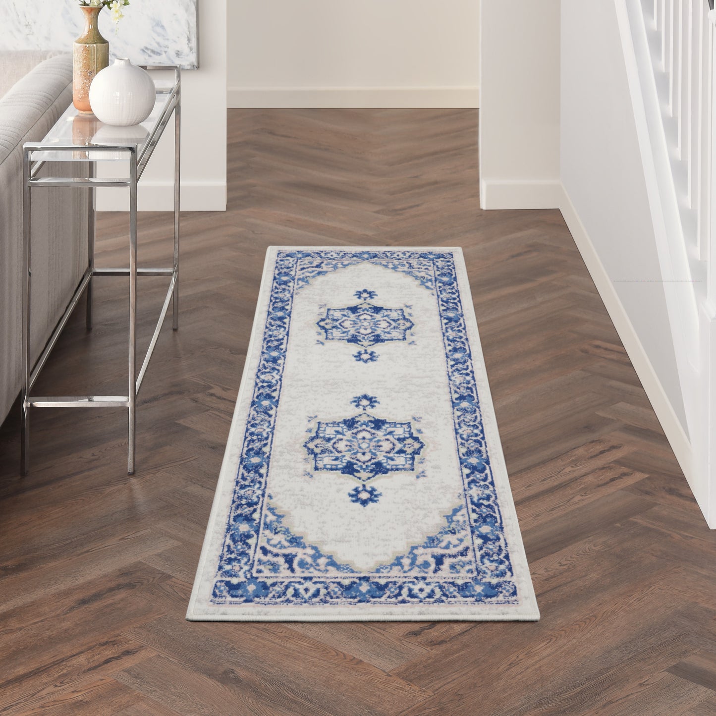 Nourison Whimsicle 2' x 6' Ivory Blue Farmhouse Indoor Rug