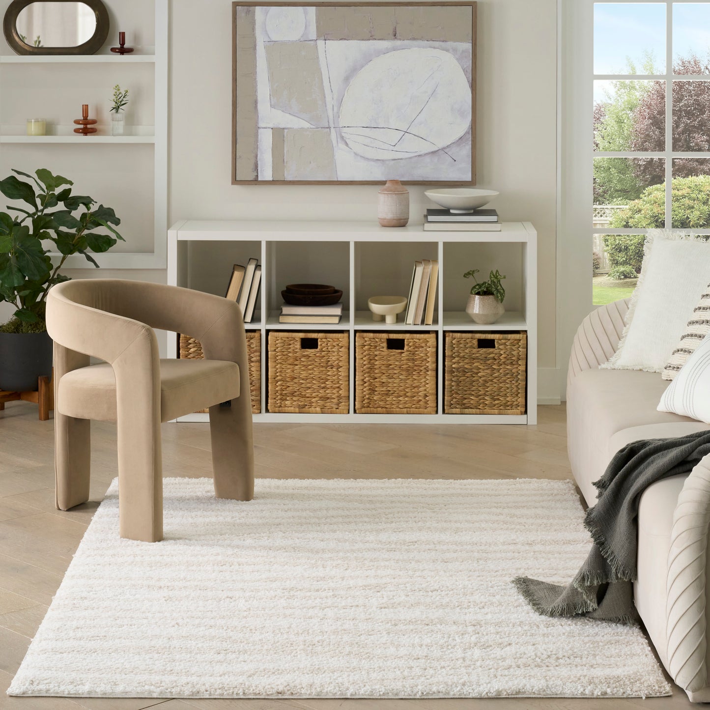 Nourison Modern Shag 5'3" x 7' Ivory Beige Modern Indoor Rug