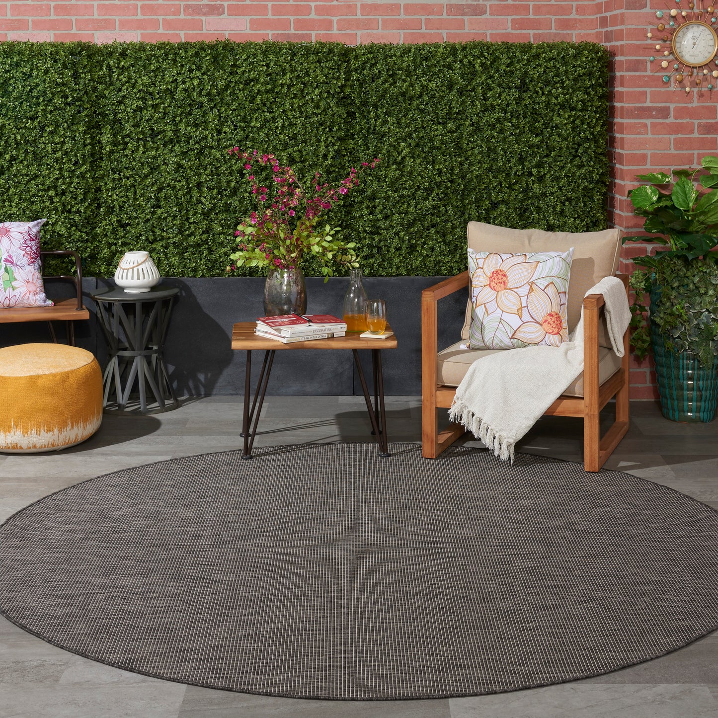 Nourison Positano 8' x Round Charcoal Modern Rug