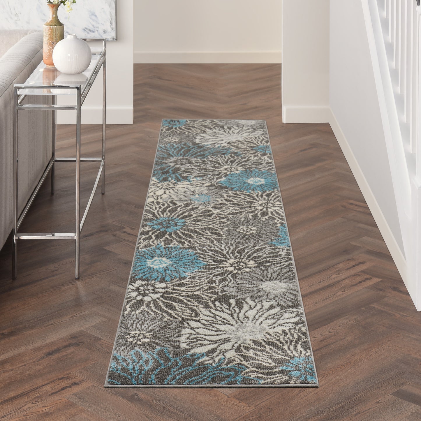 Nourison Passion 2'2" x 10' Charcoal Blue Contemporary Indoor Rug
