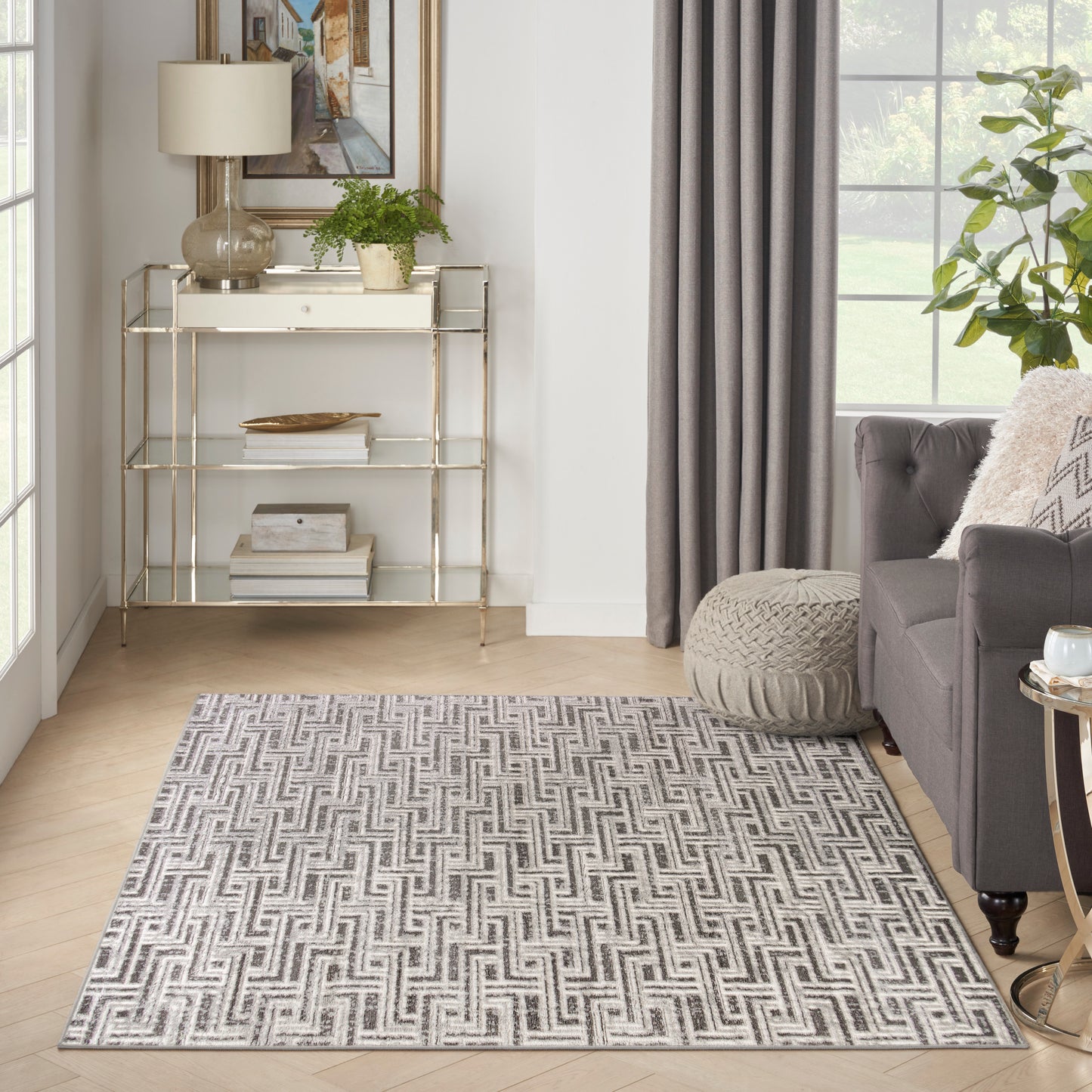 Nourison Serenity Home 3'11" x 5'11" Grey Ivory Modern Indoor Rug