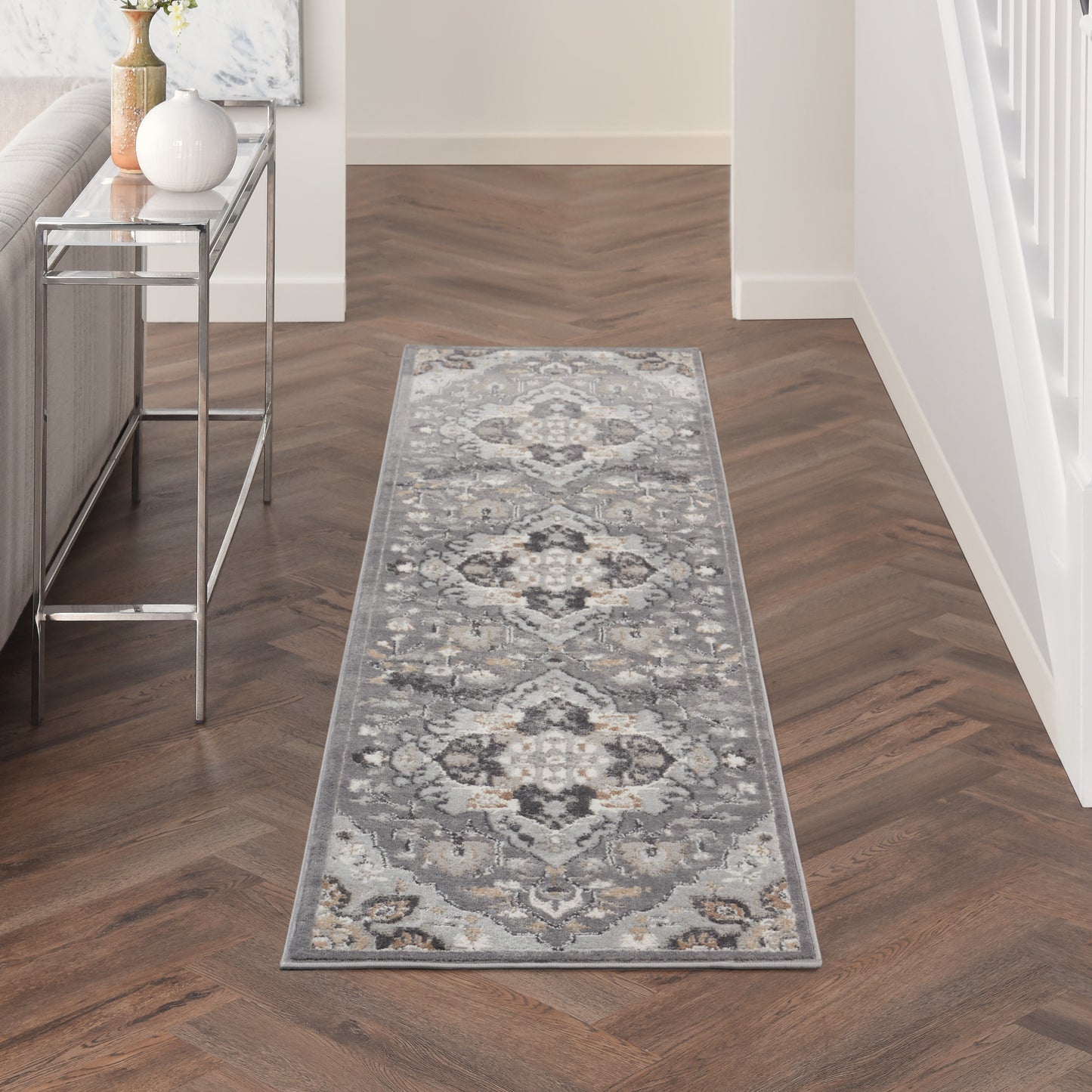Nourison Elation 2'2" x 12' Grey Transitional Indoor Rug