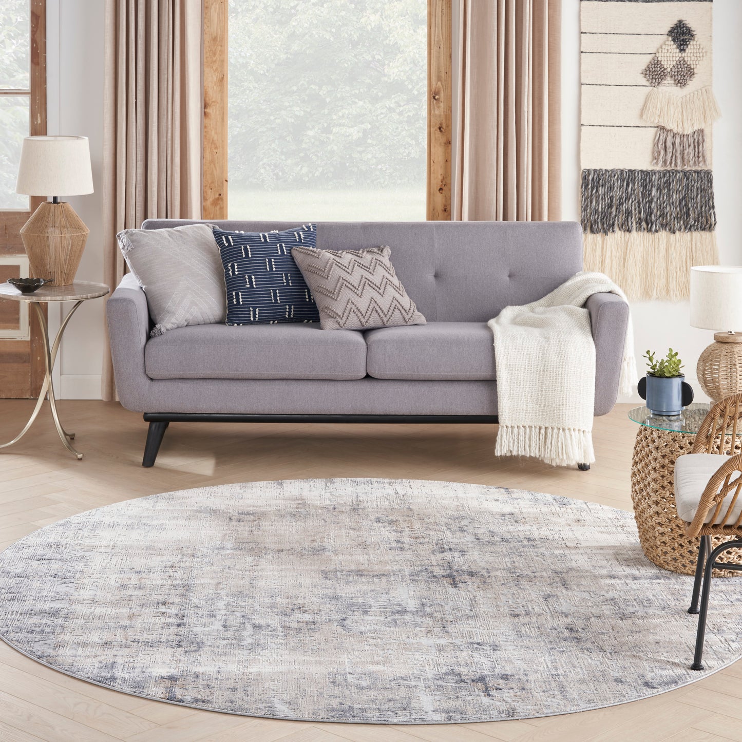 Nourison Rustic Textures 5'3" x Round Grey Beige Modern Indoor Rug