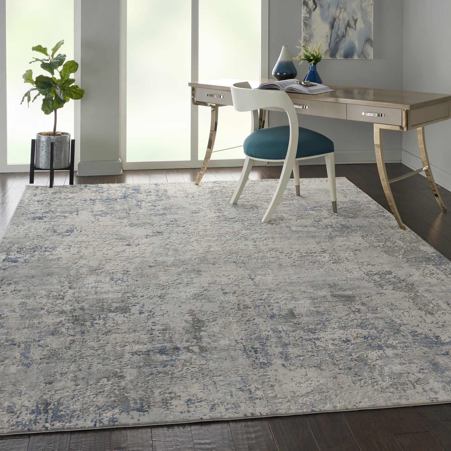 Nourison Rustic Textures 9'3" x 12'9" Ivory/Grey/Blue Modern Indoor Rug