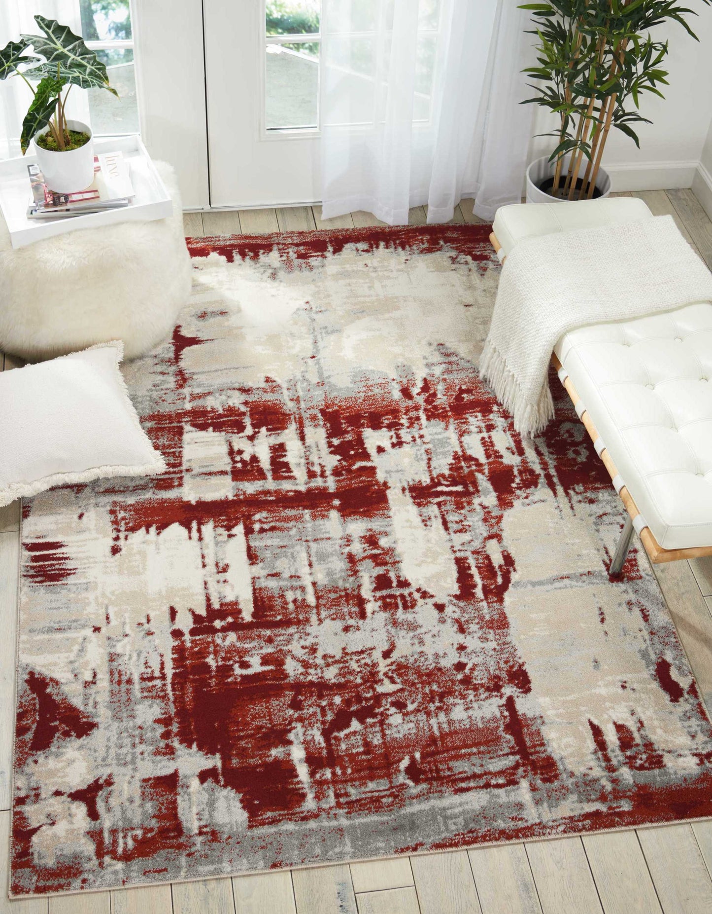 Nourison Maxell 9'3" x 12'9" Ivory/Red Modern Indoor Rug