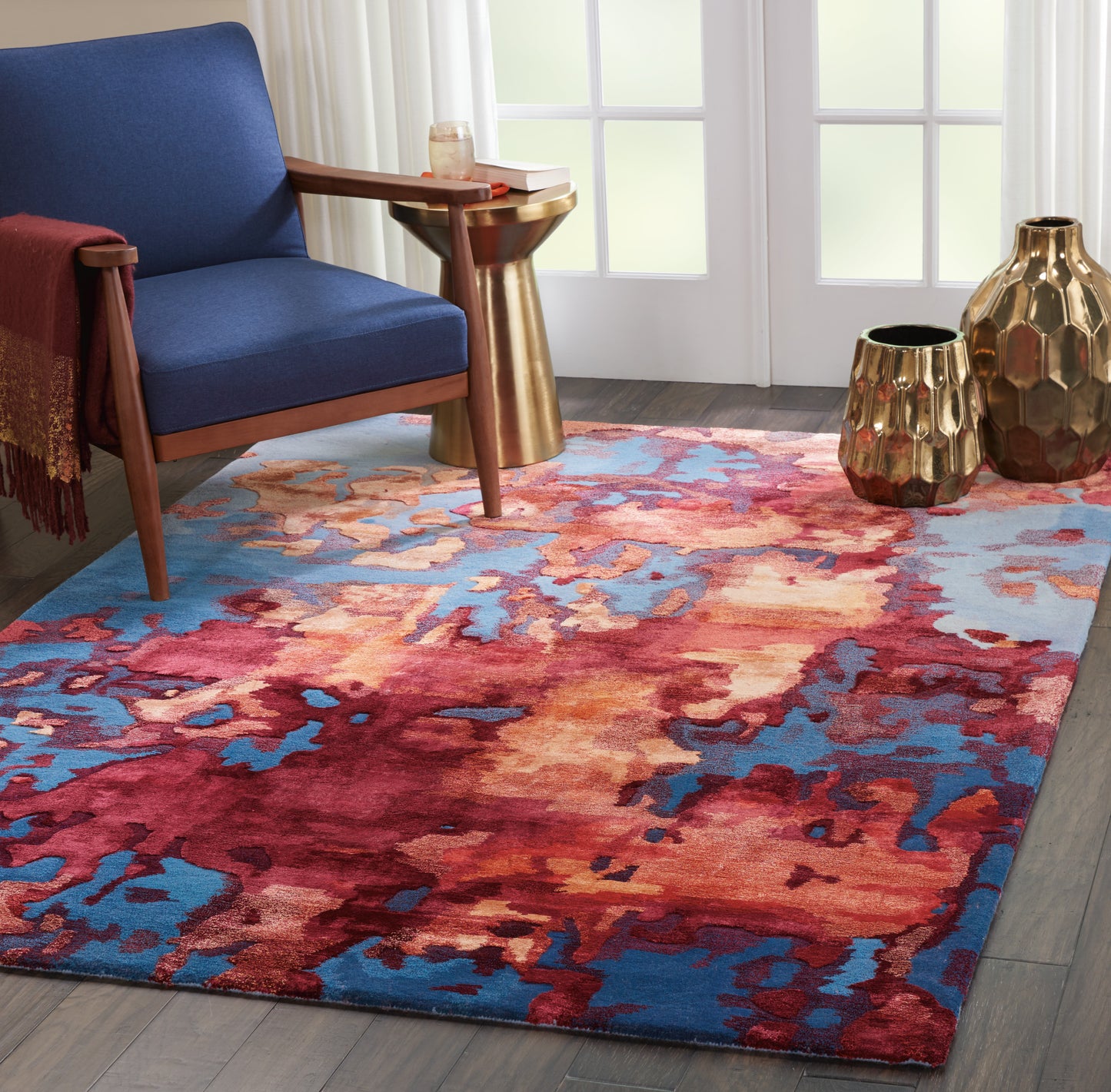 Nourison Prismatic 5'6" x 7'5" Blue/Flame Modern Indoor Rug