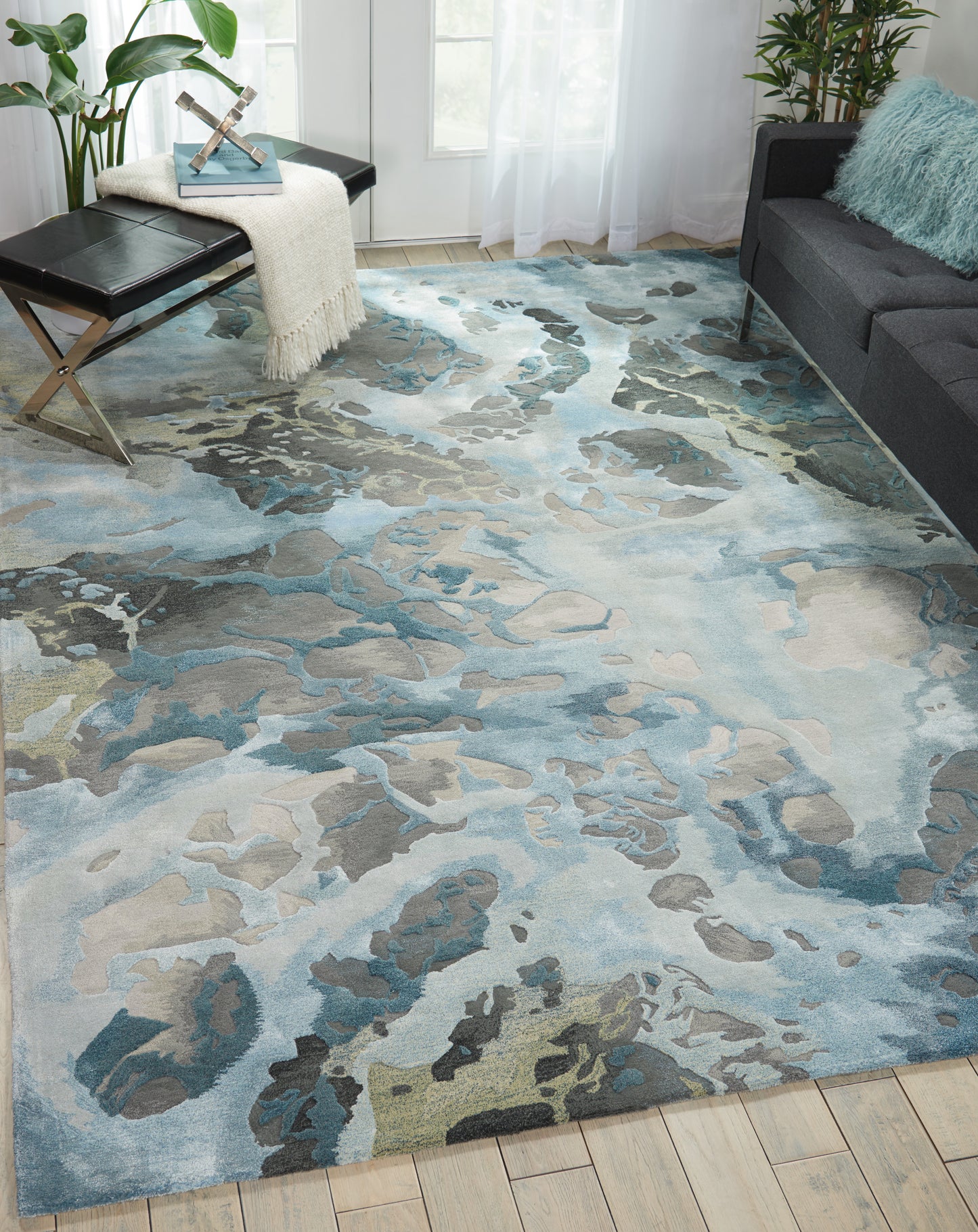 Nourison Prismatic 7'9" x 9'9" Grey/Slate Modern Indoor Rug