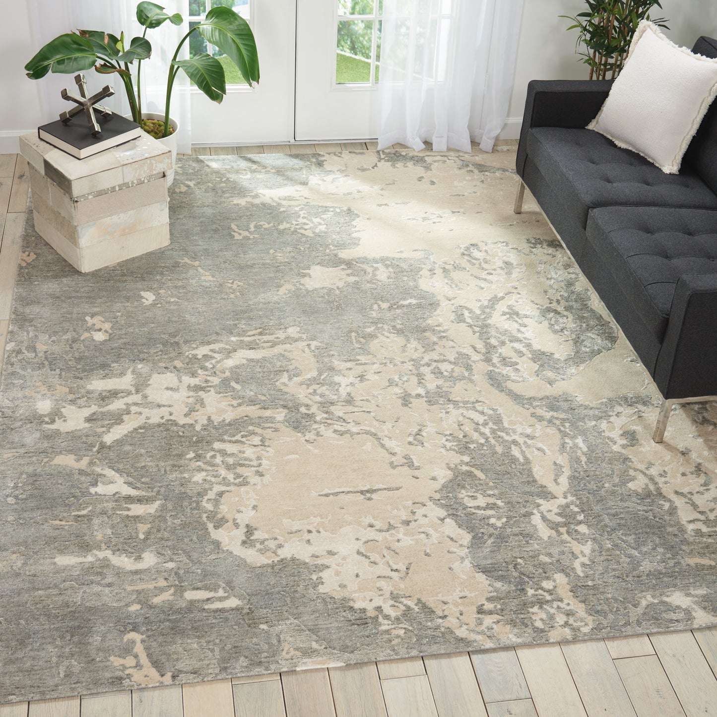 Nourison Silk Shadows 7'9" x 9'9" Sand Modern Indoor Rug