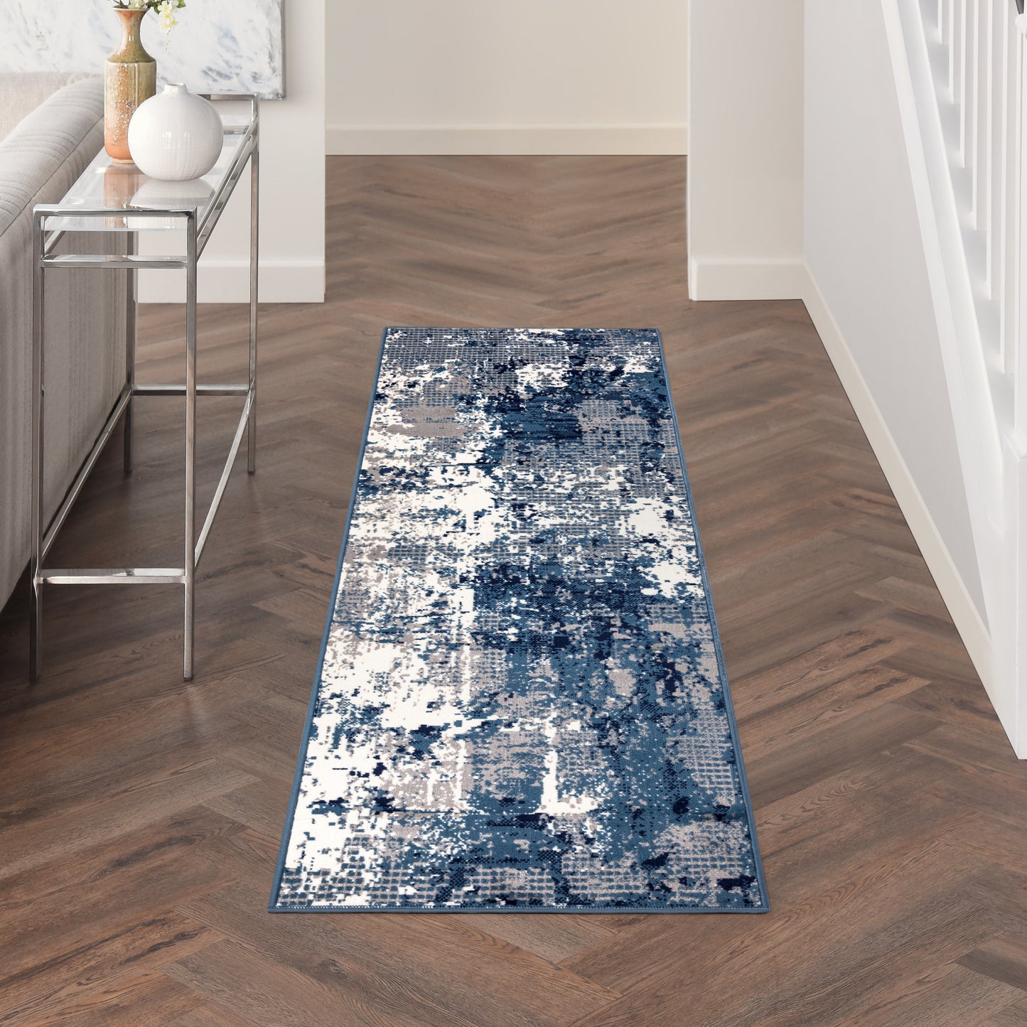 Nourison Grafix 2'3" x 10' Navy Blue Modern Indoor Rug