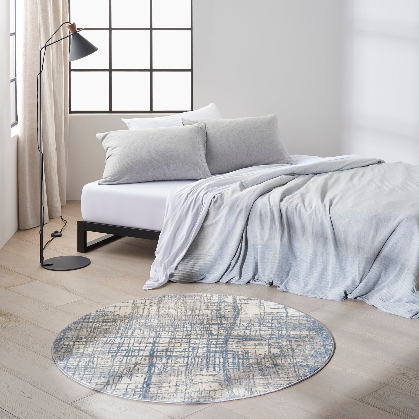 Calvin Klein CK950 Rush 4' x Round Ivory Blue Modern Indoor Rug