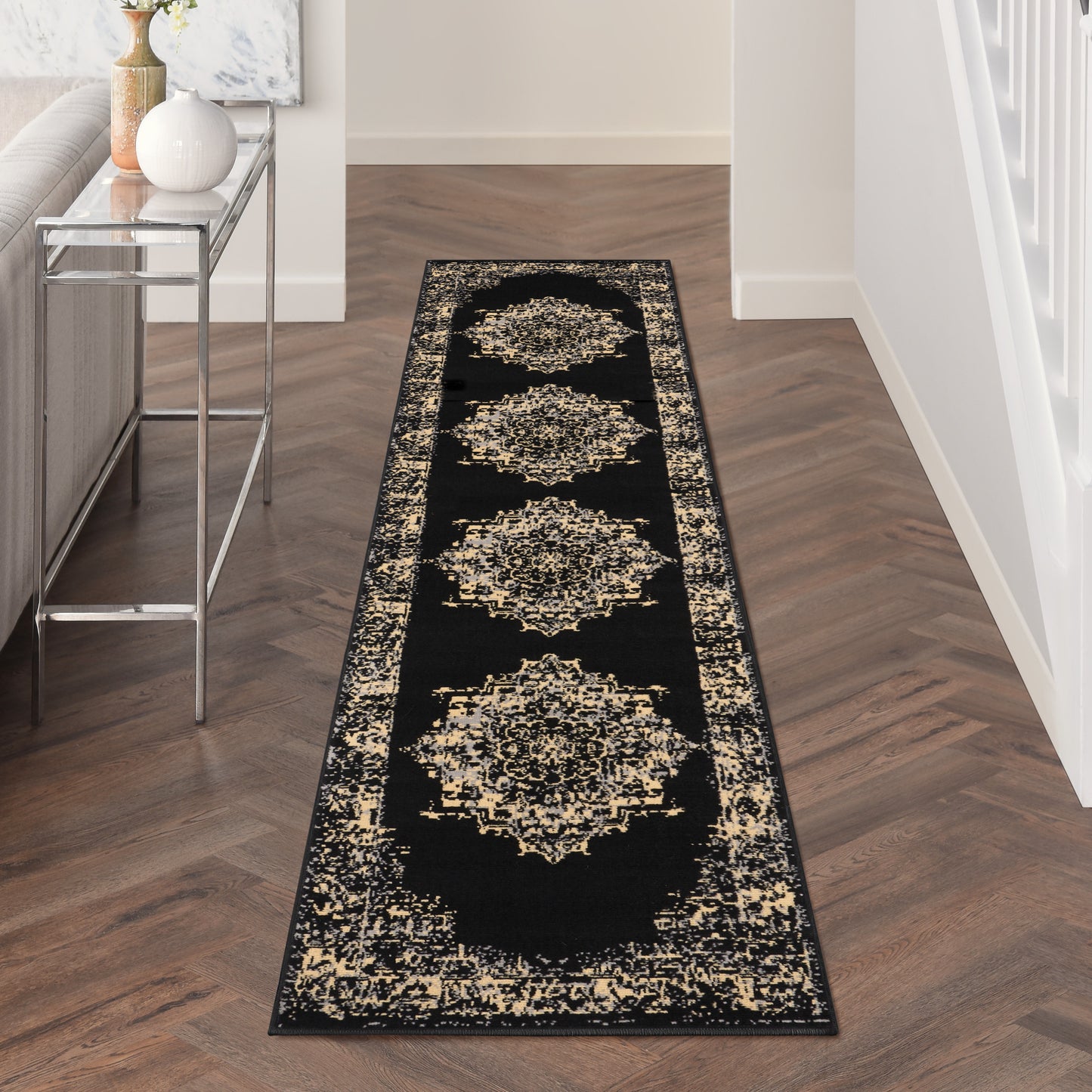 Nourison Grafix 2'3" x 12' Black Vintage Indoor Rug
