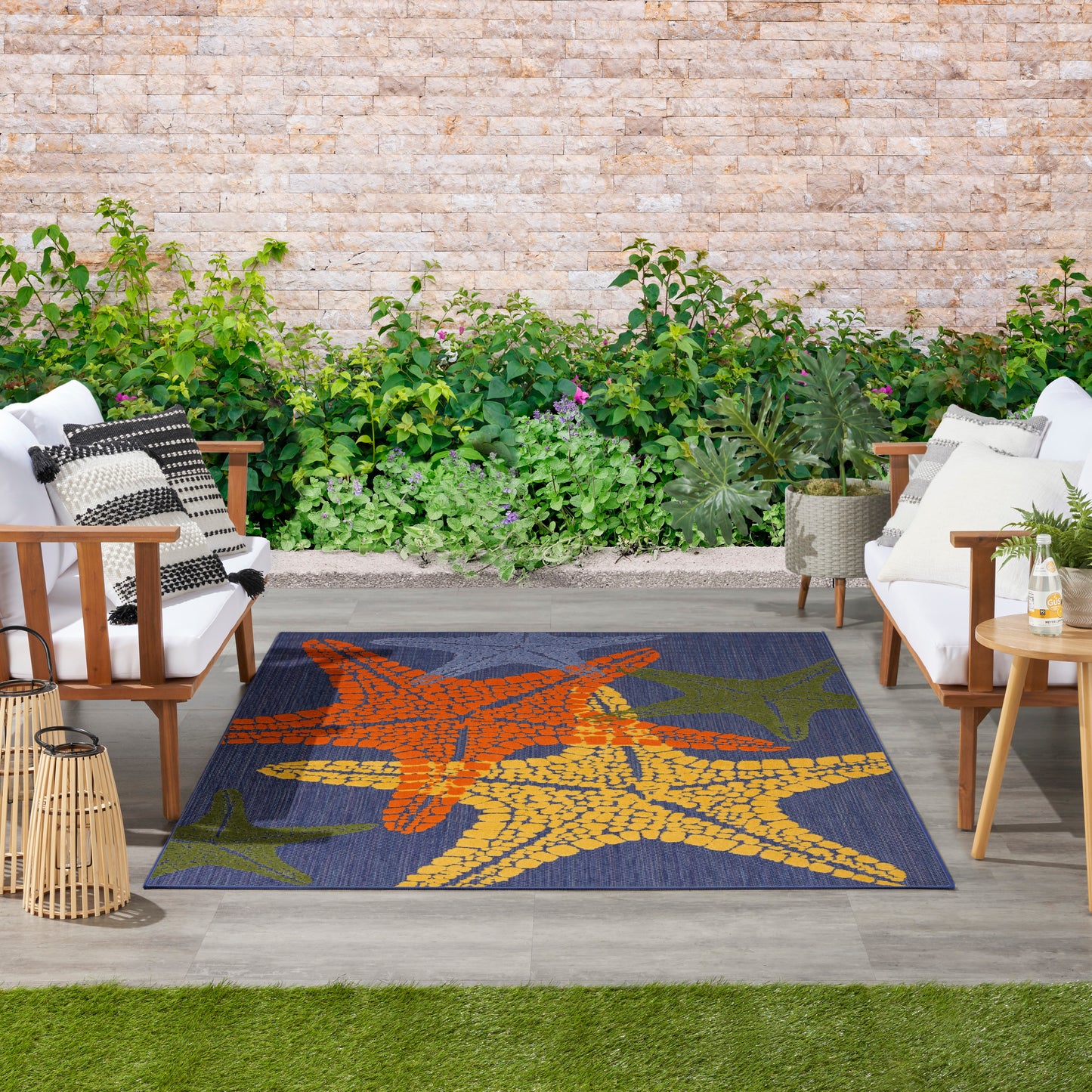 Nourison Aloha 5'3" x 7'5" Blue Multicolor Outdoor Rug
