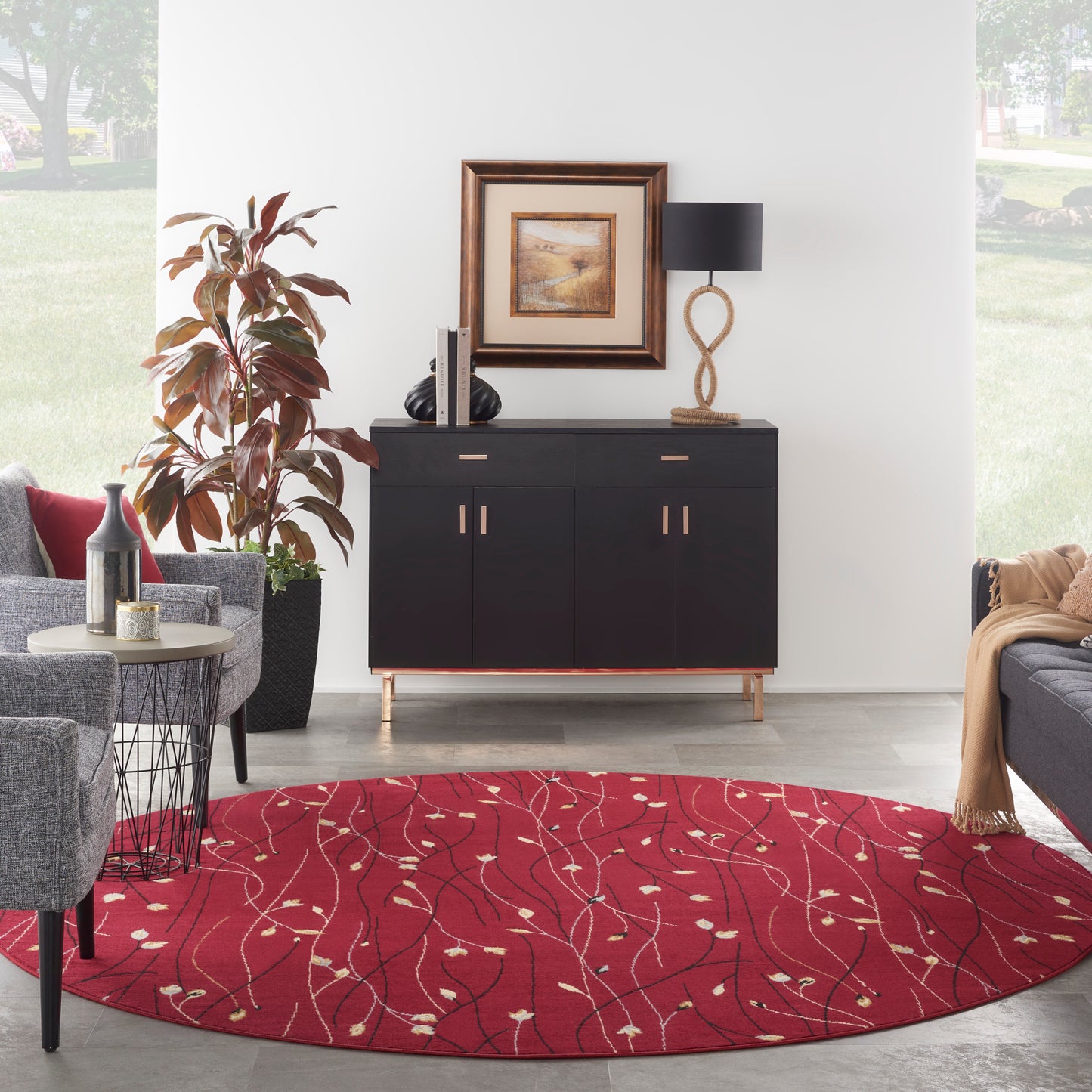 Nourison Grafix 8' x Round Red Contemporary Indoor Rug