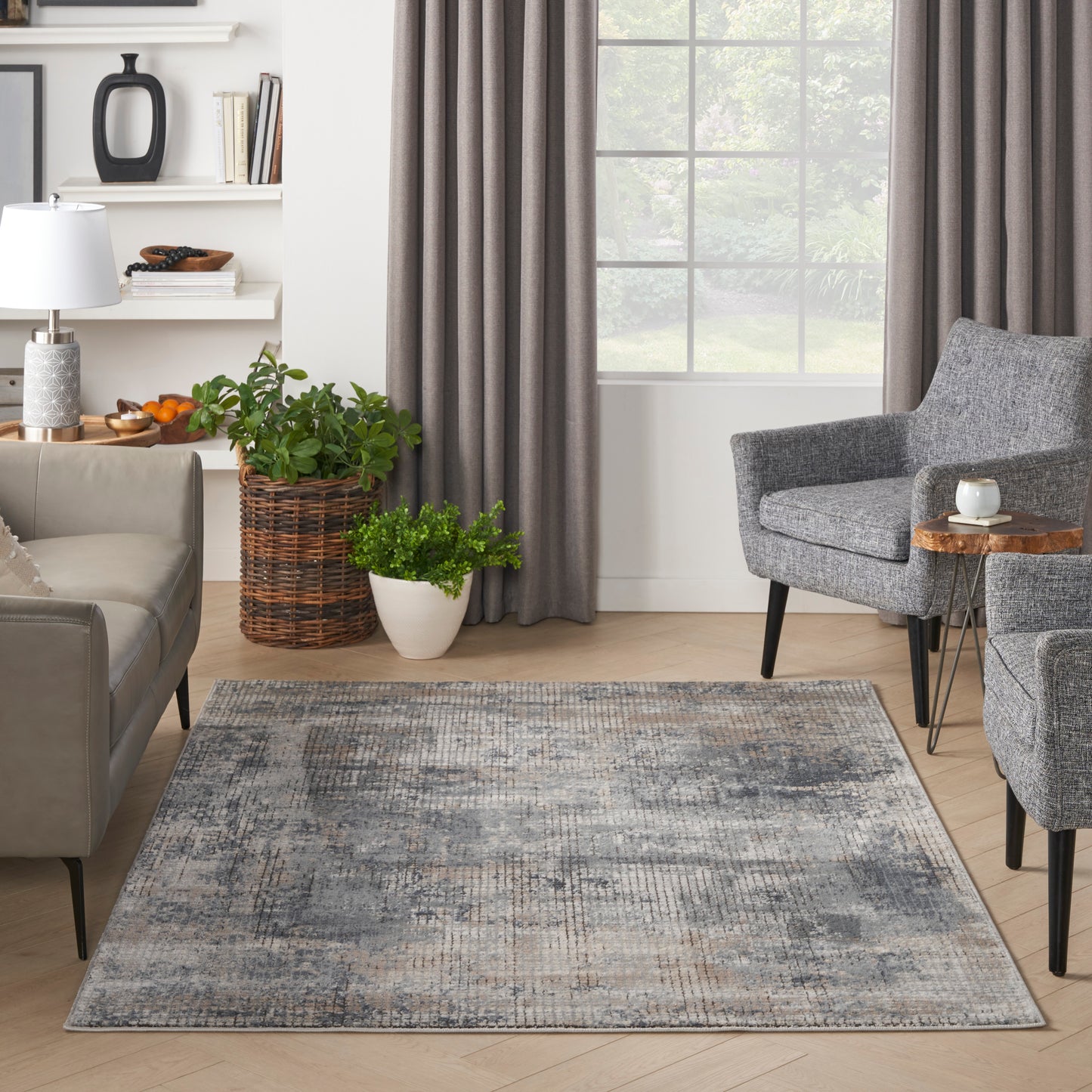Nourison Quarry 3'9" x 5'9" Blue Beige Modern Indoor Rug