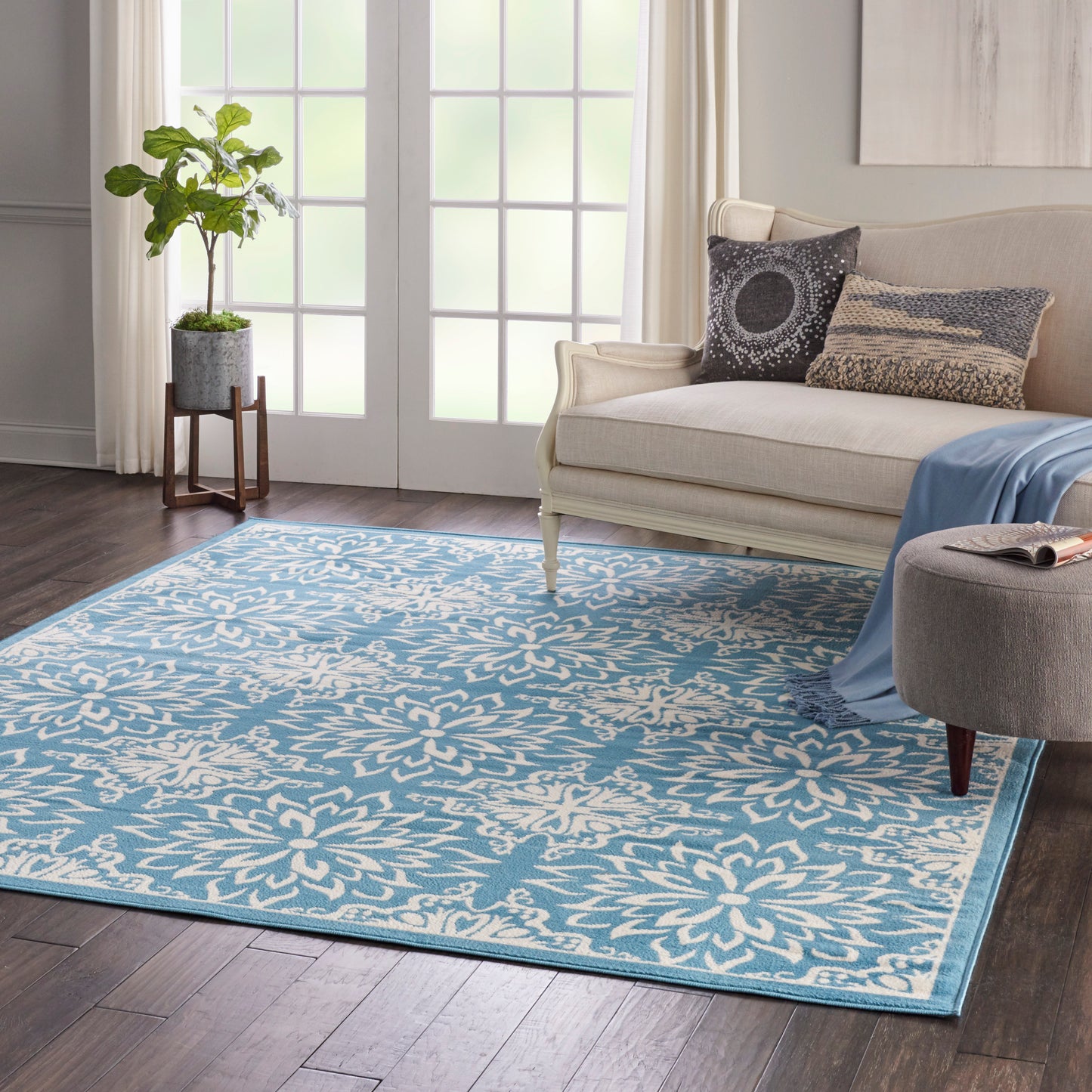 Nourison Jubilant 7'10" x 9'10" Ivory Blue Farmhouse Indoor Rug