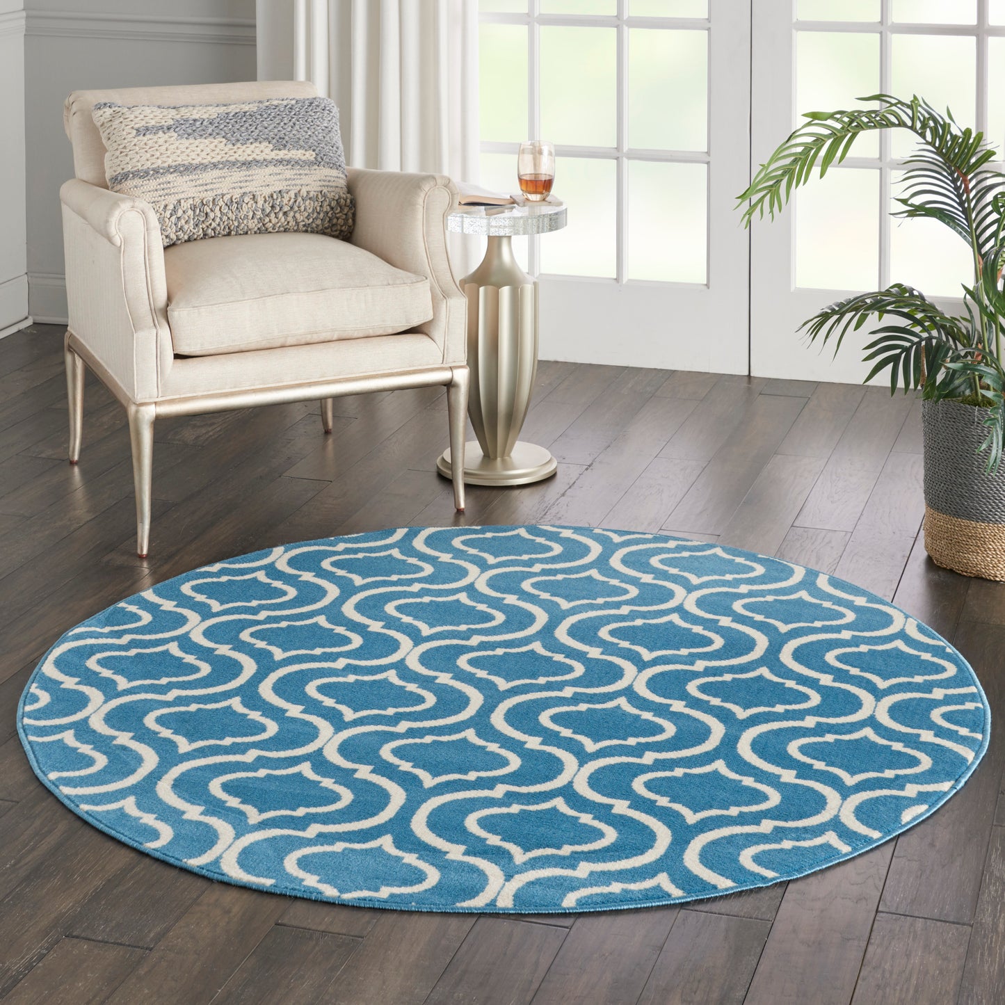 Nourison Jubilant 5'3" x Round Blue Contemporary Indoor Rug