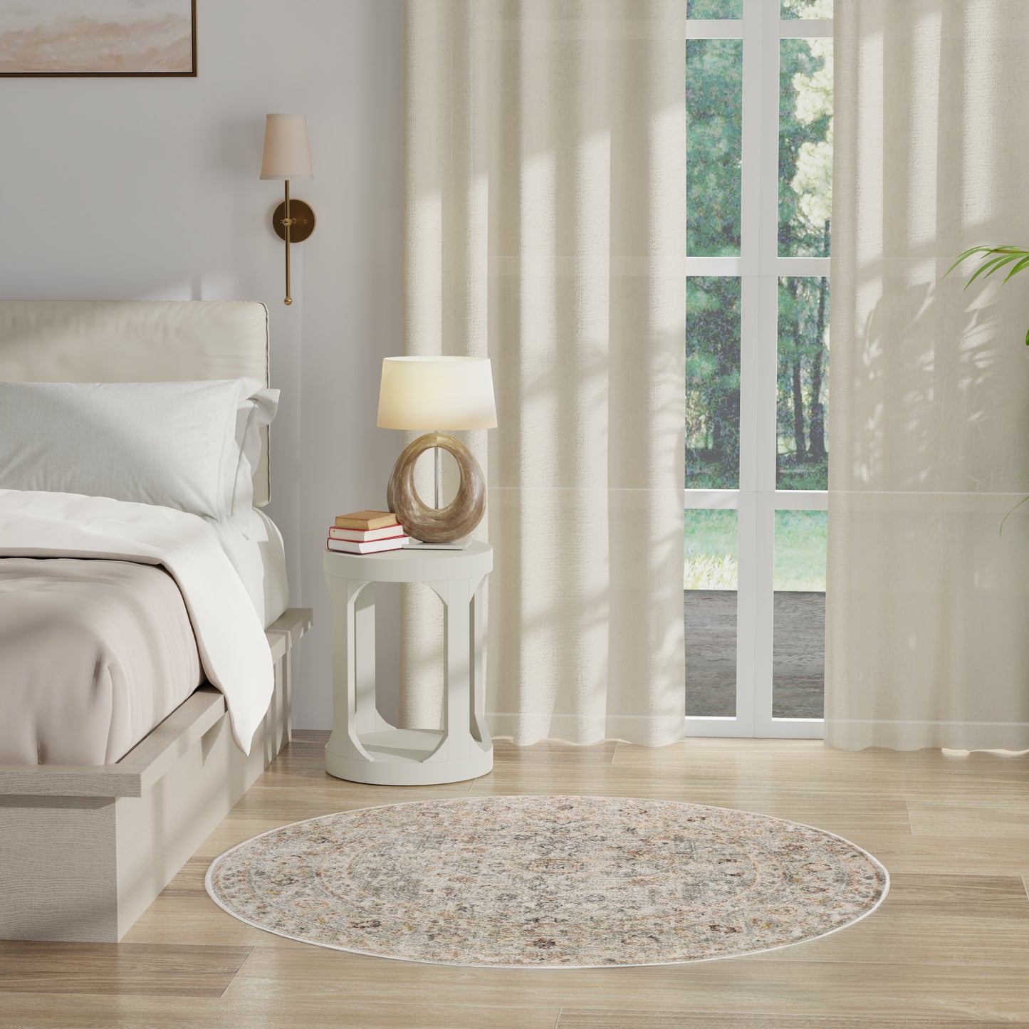 Nourison Oushak Home 4' x Round Light Grey Vintage Indoor Rug
