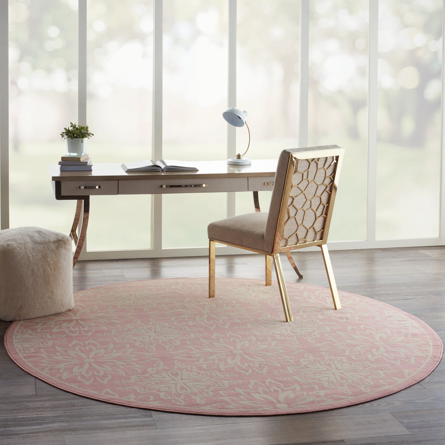 Nourison Jubilant 8' x Round Ivory Pink Farmhouse Indoor Rug