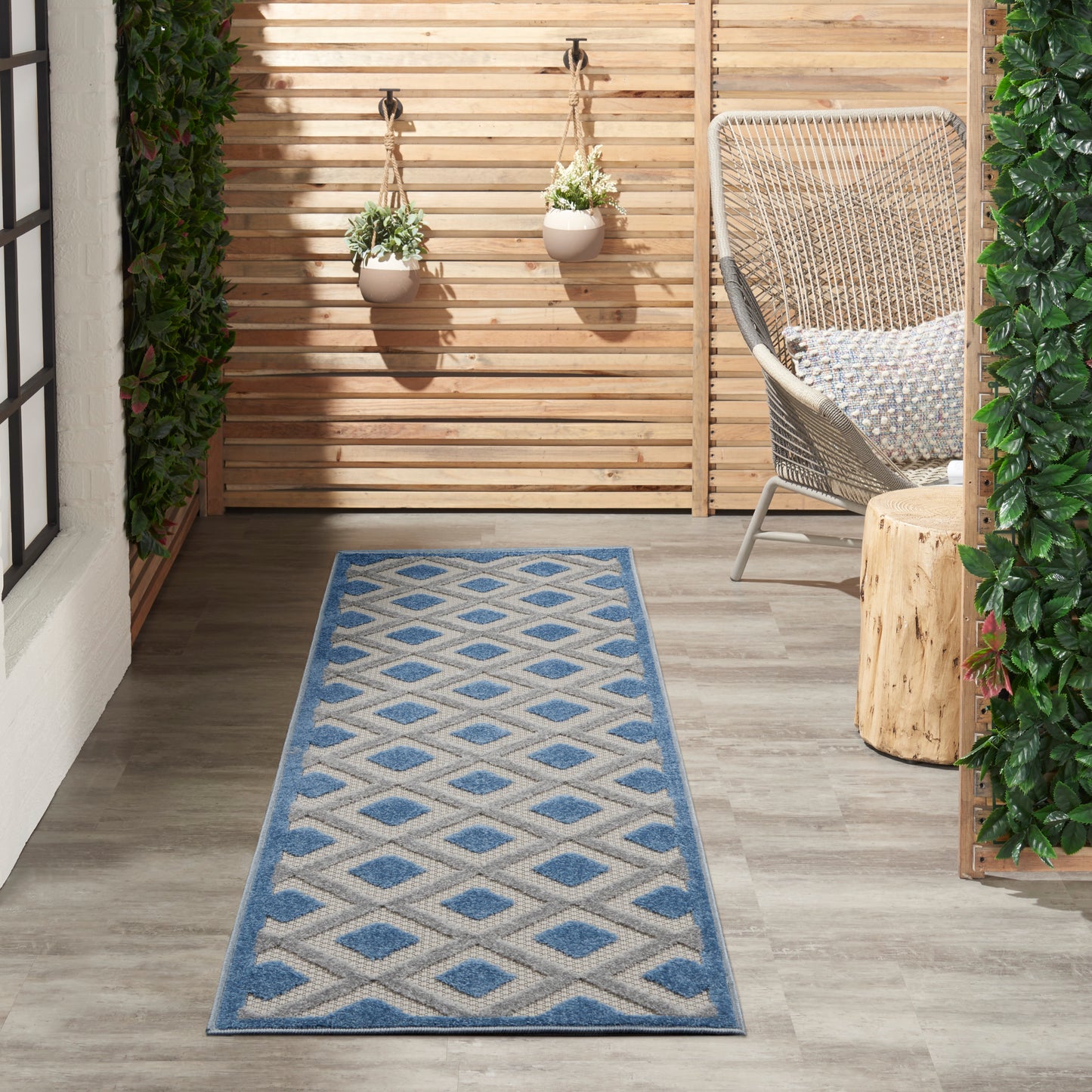 Nourison Aloha 2'3" x 8' Blue Grey Modern Rug