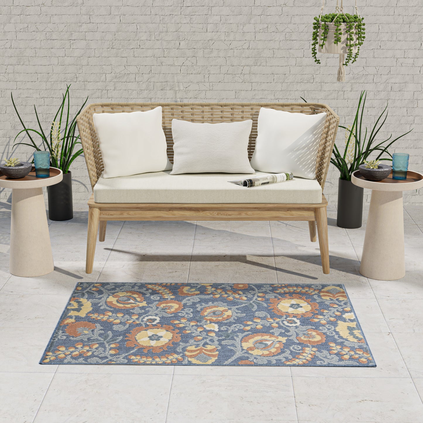 Nourison Aloha 2'8" x 4' Blue Rose Farmhouse Rug