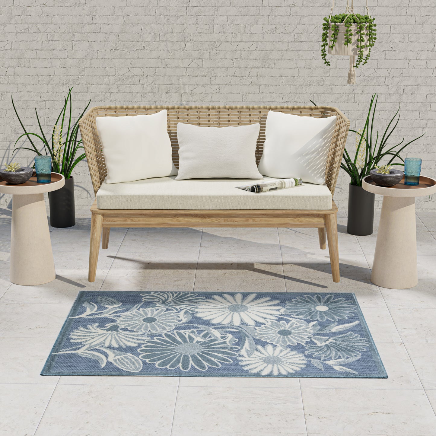 Nourison Aloha 2'8" x 4' Blue Outdoor Rug