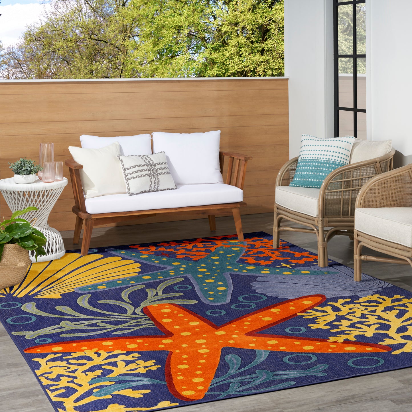 Nourison Aloha 9' x 12' Navy Multicolor Outdoor Rug