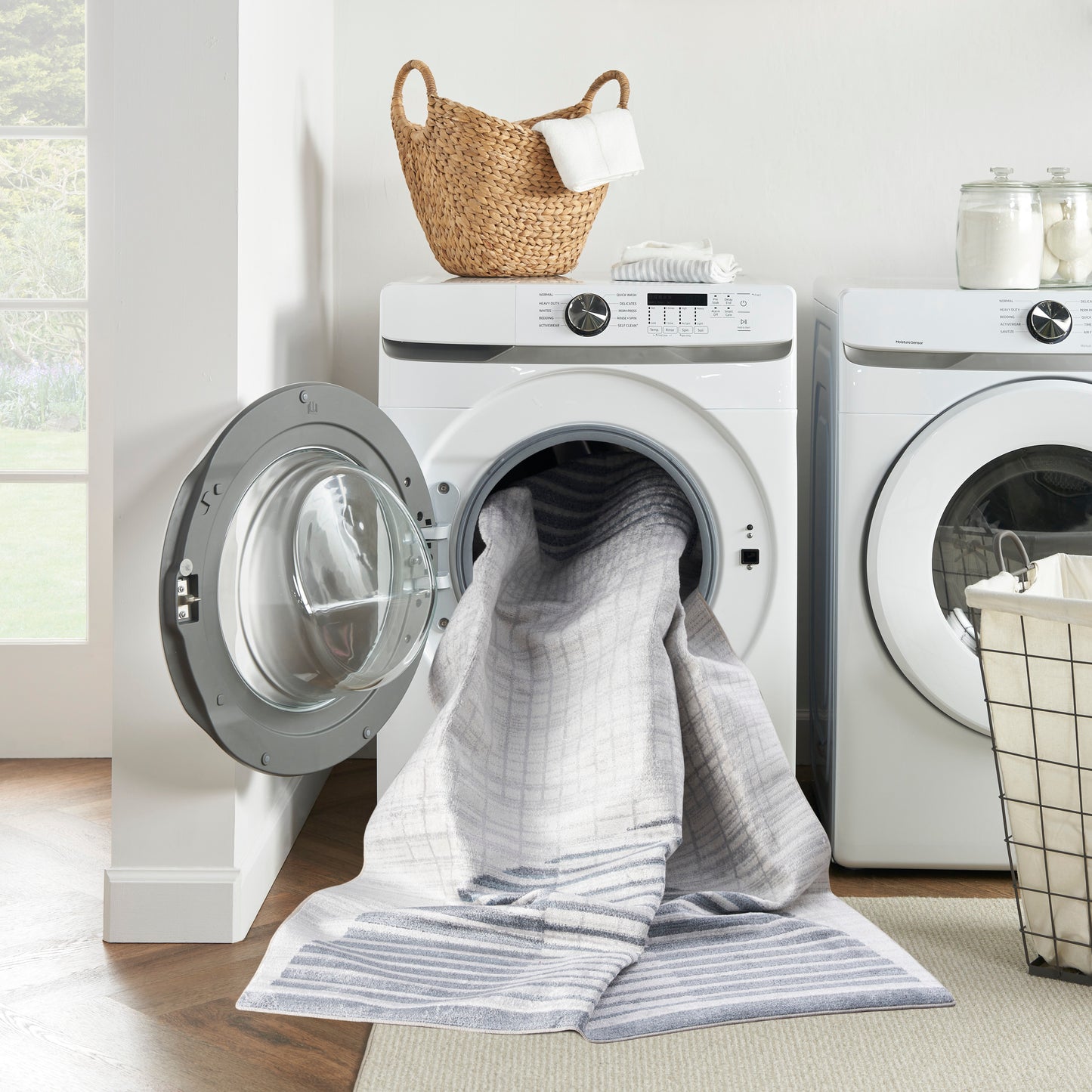 Nourison Astra Machine Washable 7'10" x 10' Ivory Blue Mid-Century Modern Indoor Rug