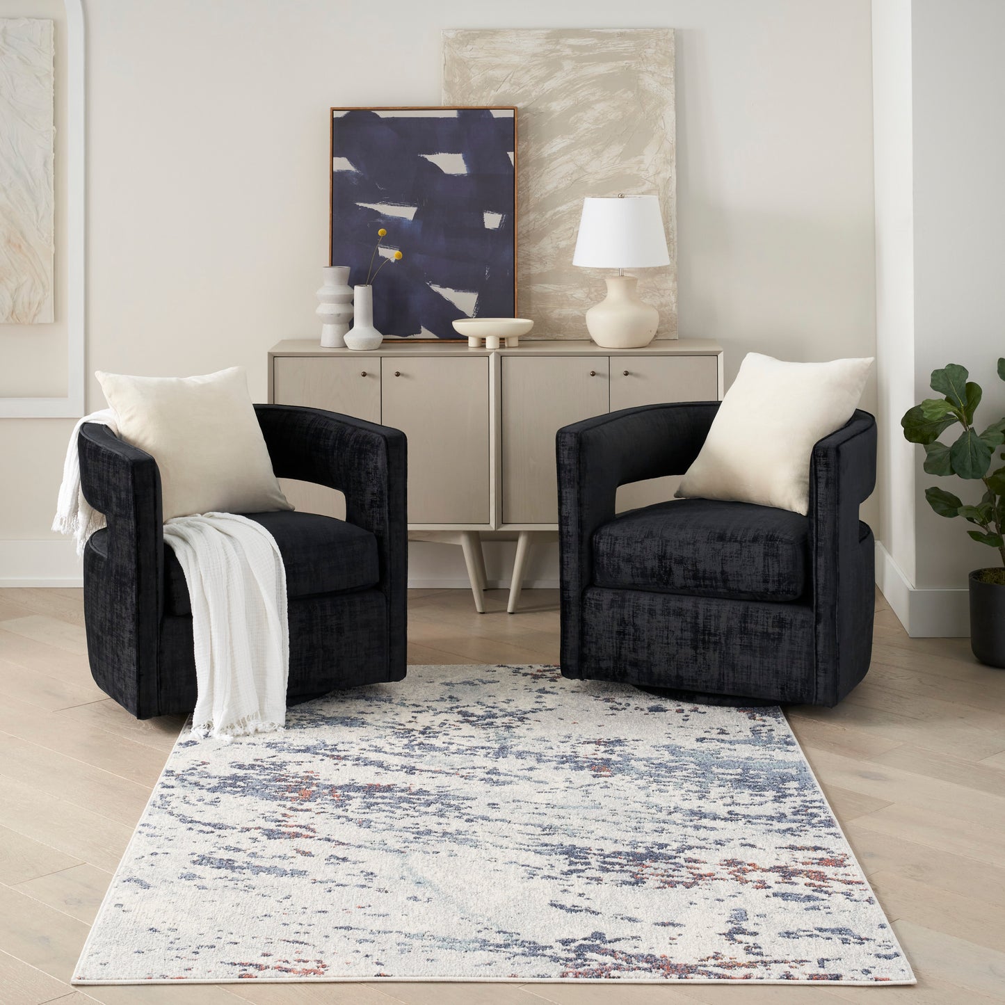 Nourison Motion 5'3" x 7' Ivory Blue Modern Indoor Rug