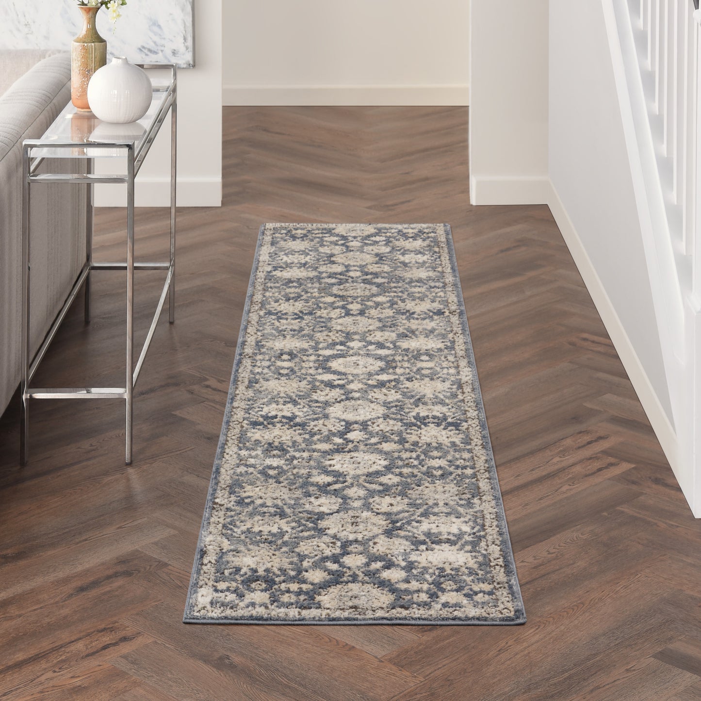 Nourison Quarry 2'2" x 7'6" Blue Beige Vintage Indoor Rug