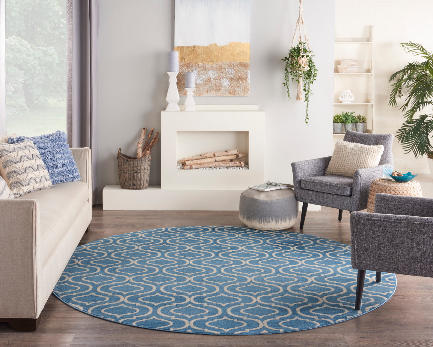 Nourison Jubilant 8' x Round Blue Contemporary Indoor Rug