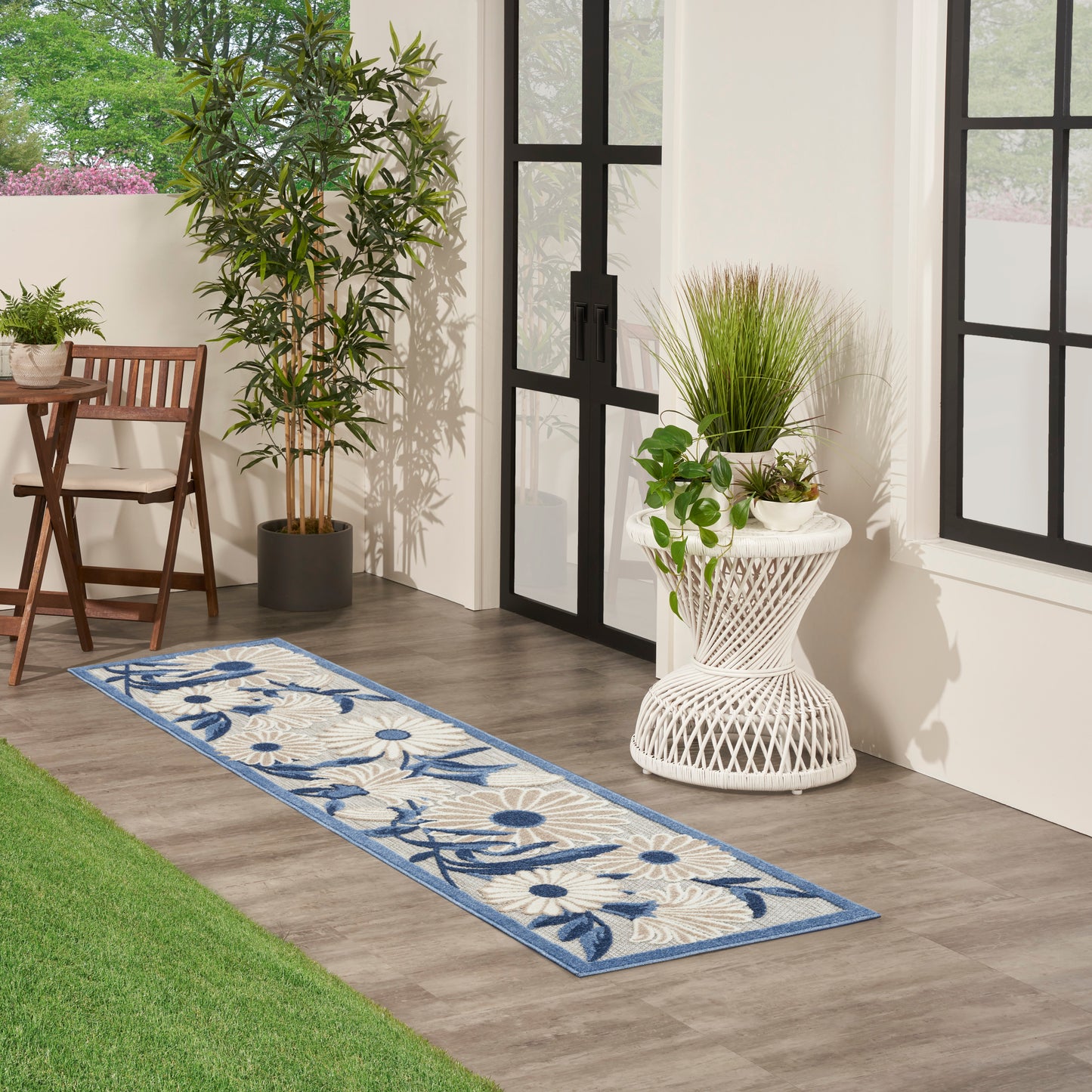 Nourison Aloha 2'3" x 8' Blue Grey Contemporary Rug