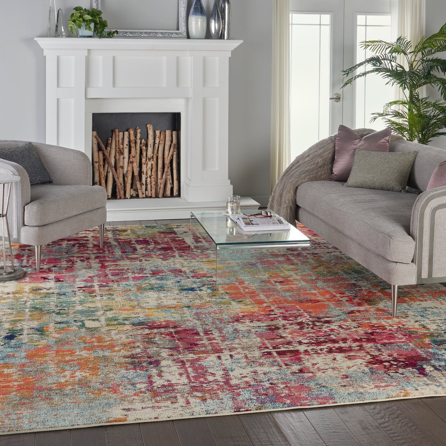 Nourison Celestial 9' x 12' Pink/Multicolor Modern & Contemporary Indoor Rug