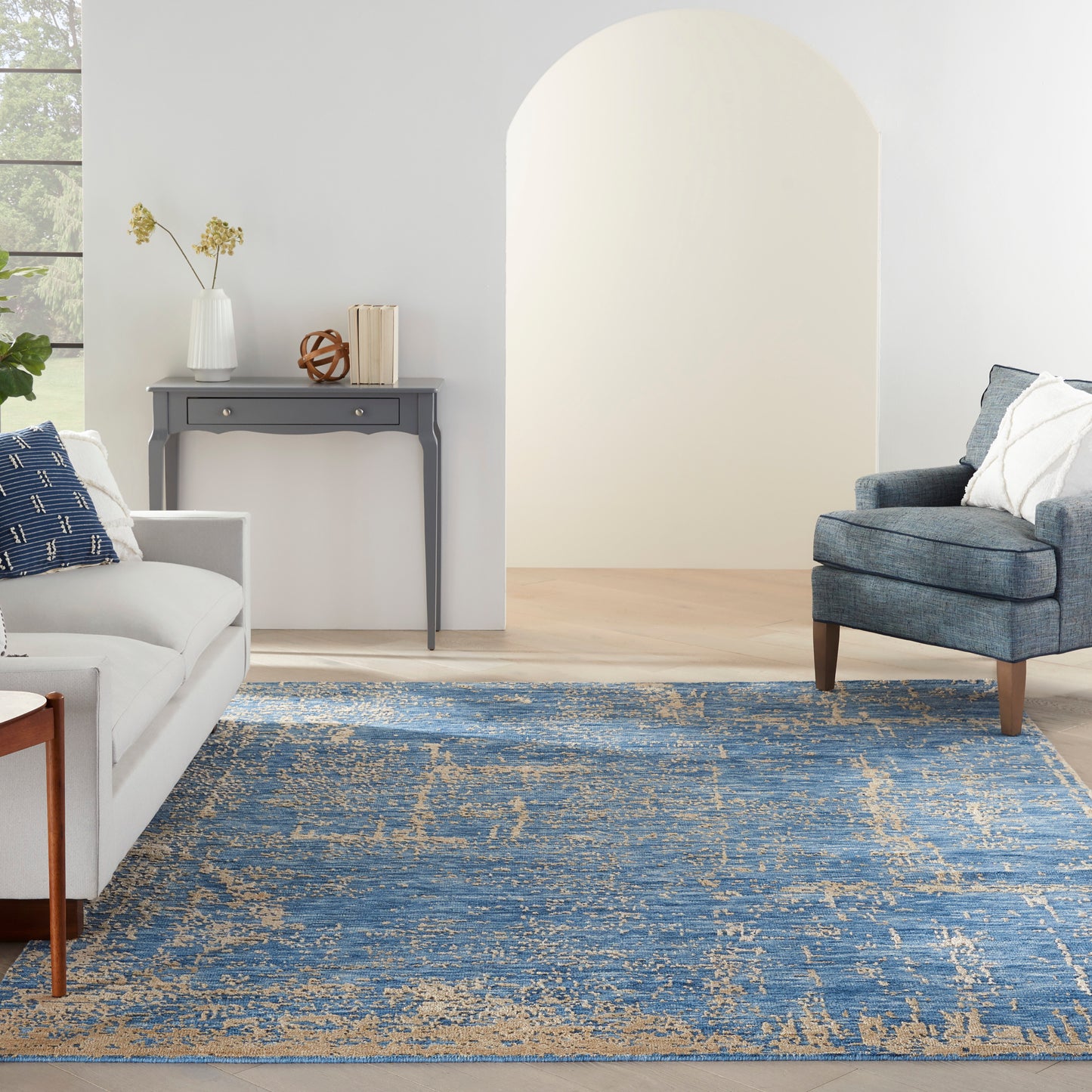 Nourison Luna 7'9" x 9'9" Dark Blue Mocha Modern Indoor Rug