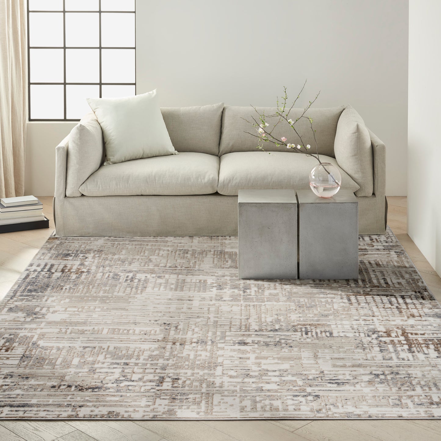 Calvin Klein CK005 Enchanting 8' x 10' Cream Grey Modern Indoor Rug