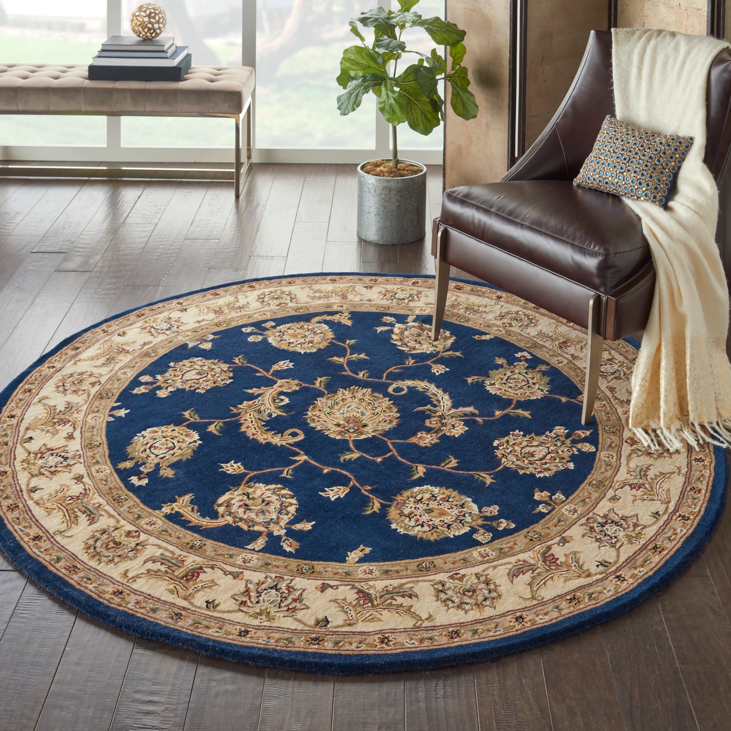 Nourison Nourison 2000 4' x Round Navy Traditional Indoor Rug