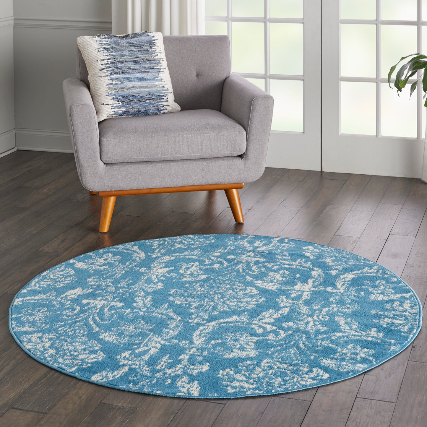 Nourison Jubilant 5'3" x Round Blue Vintage Indoor Rug