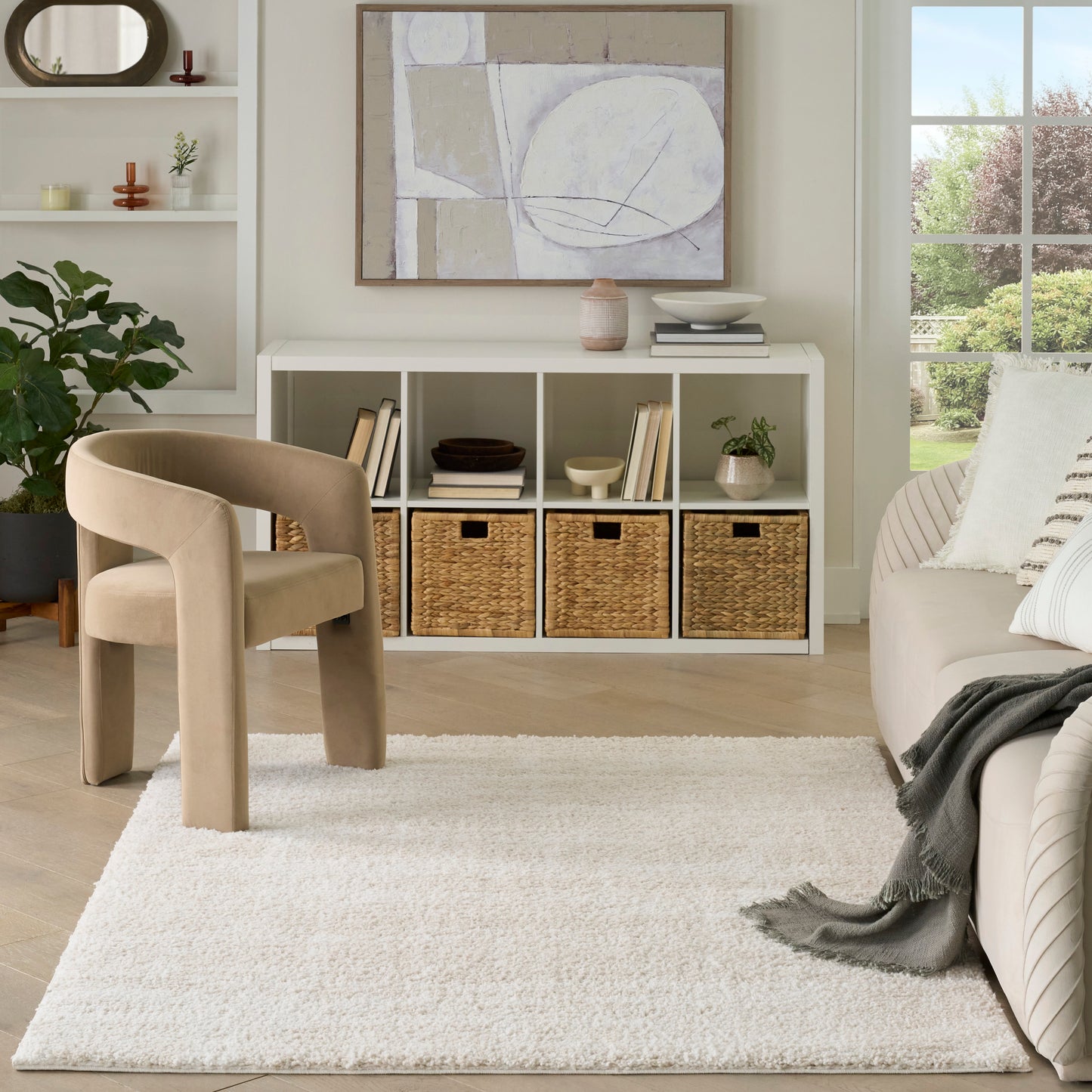 Nourison Modern Shag 3'11" x 5'11" Ivory Beige Modern Indoor Rug